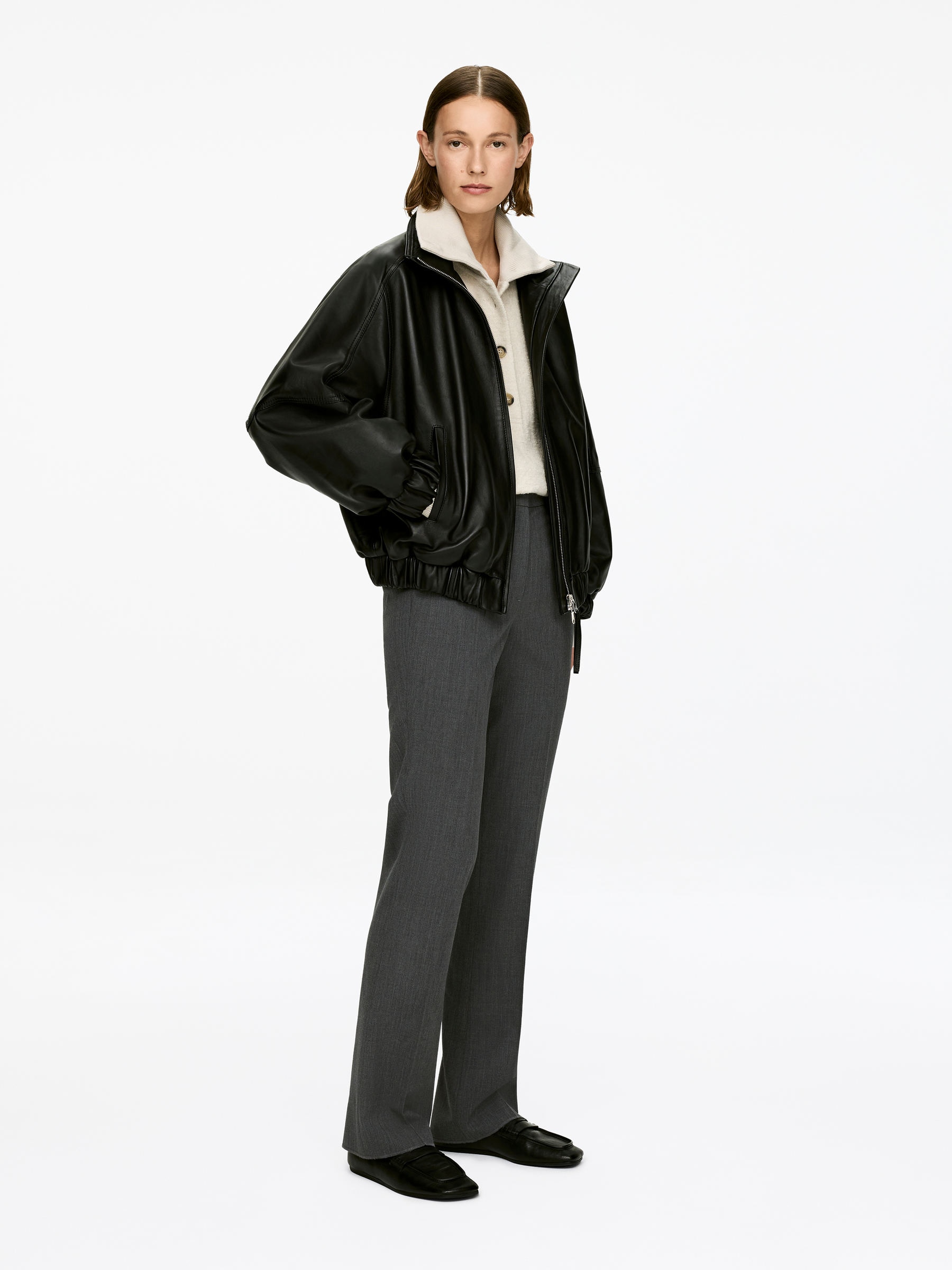 Skräddad byxa i ullblandning - Mörkgråmelerad - Slim fit - Women - StillMedia/Lookbook - 8