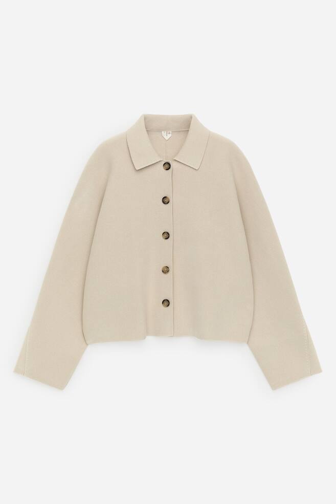 Knitted Cotton Jacket - Beige/Dark Blue - 1