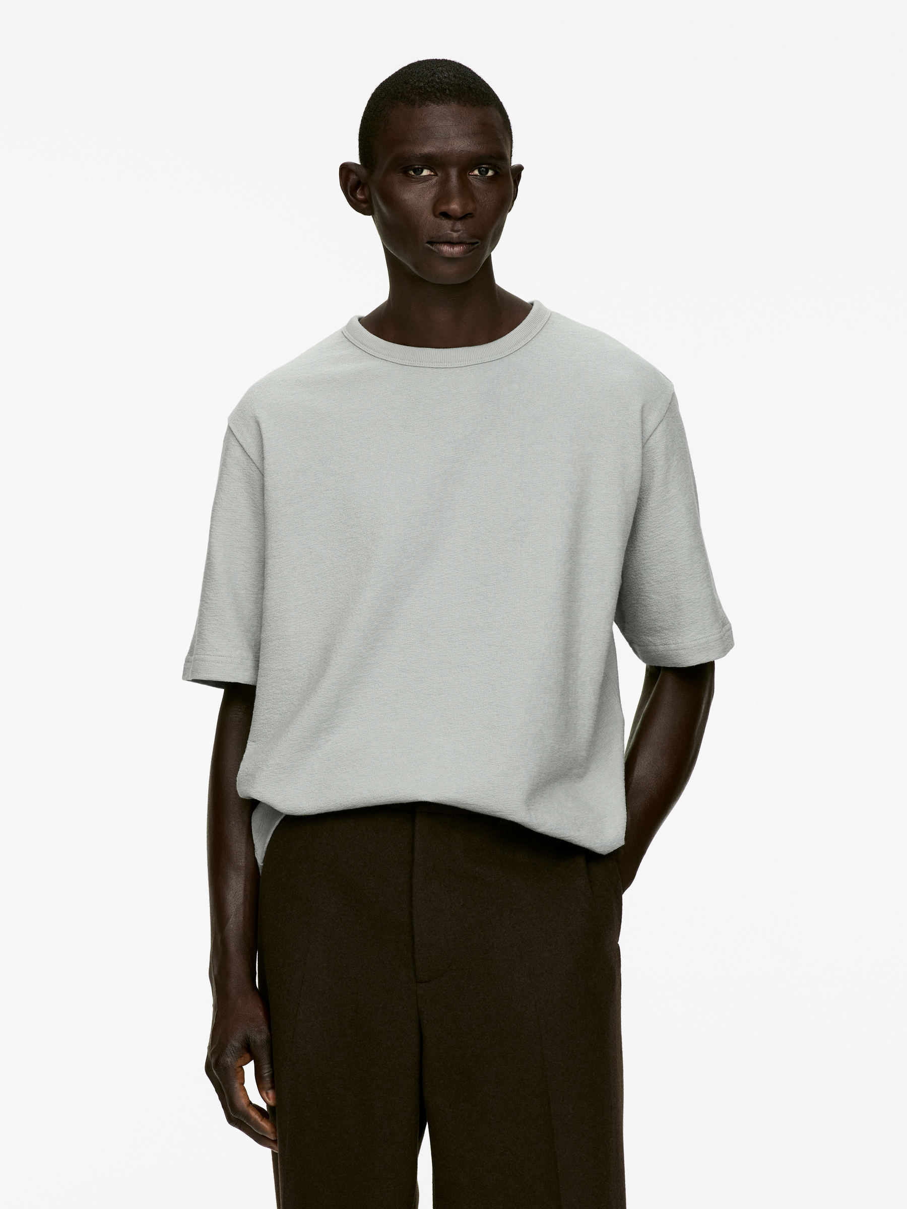 T-shirt i bouclé med lös passform - Dimgrön - Loose fit - Men - StillMedia/Lookbook - 6