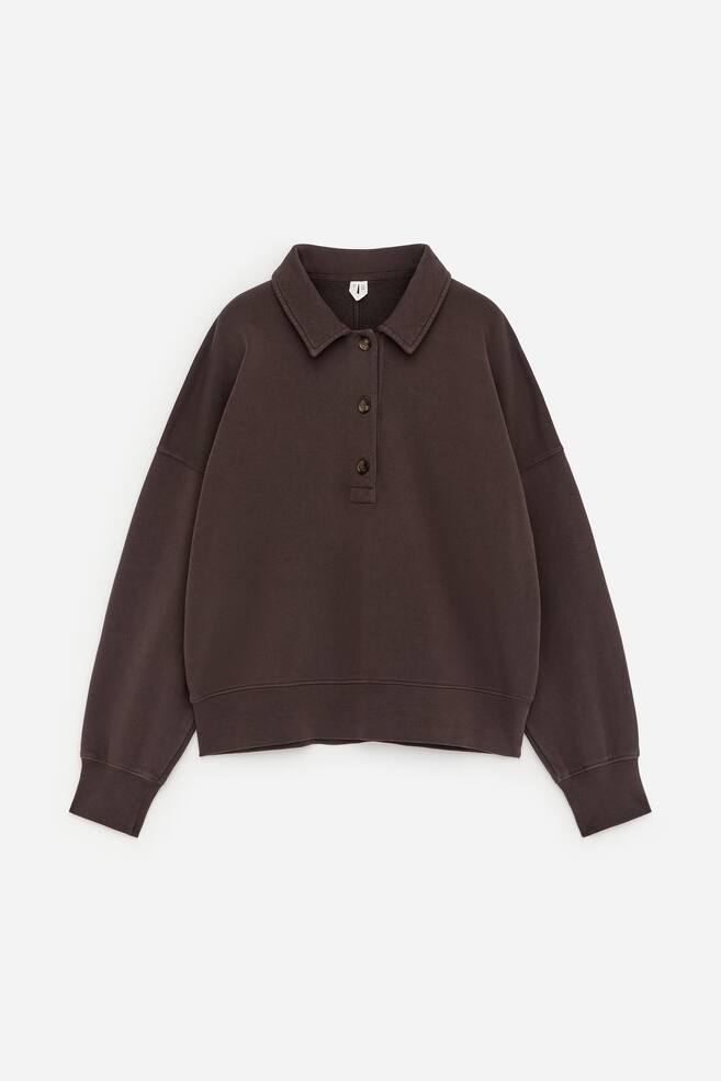 Sweatshirt aus French Terry mit Polokragen - Dunkelbraun/Hellblau/Cremeweiß - 1