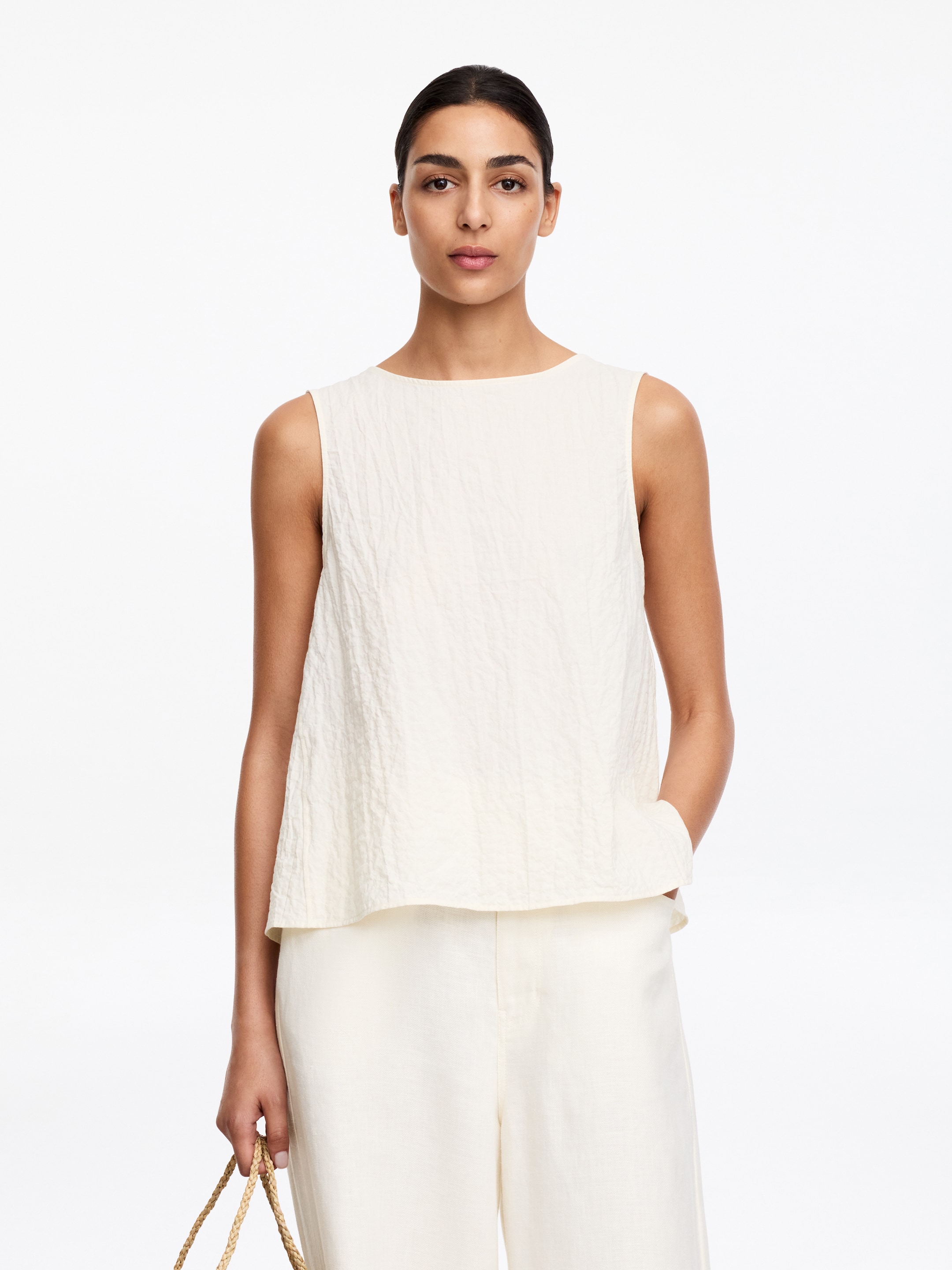 Sleeveless Seersucker Top-#EDE9D7-19655