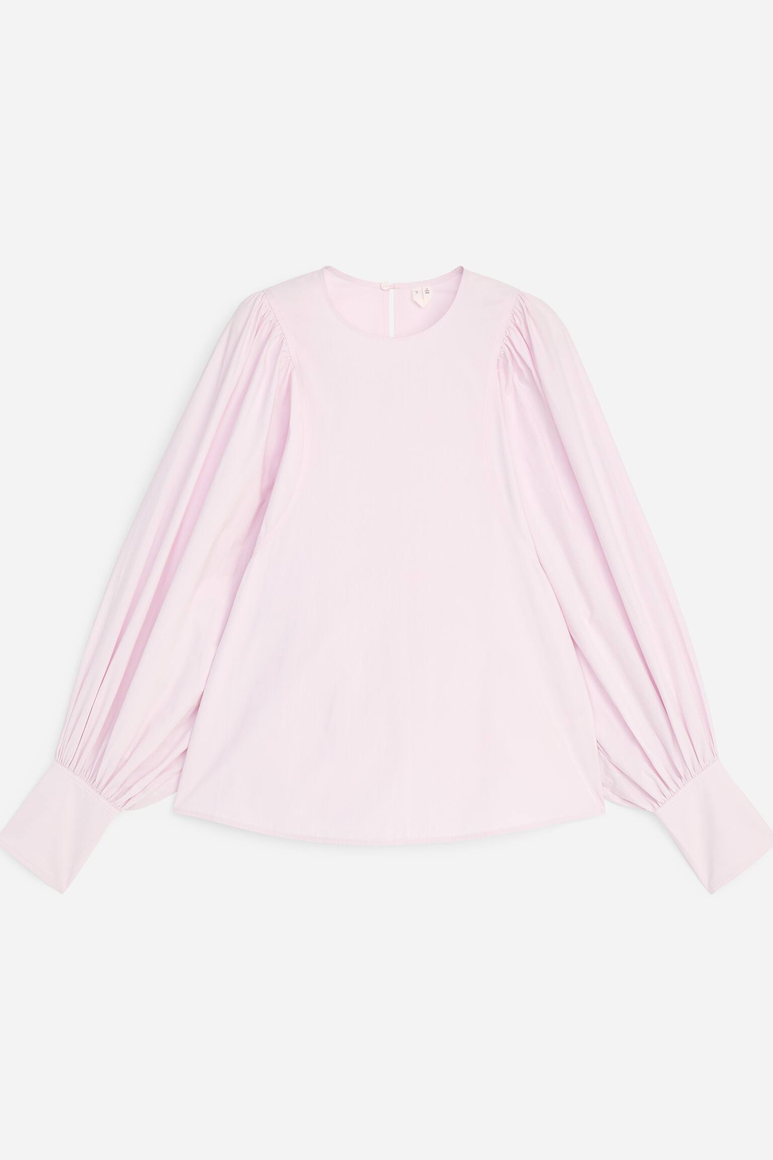 Bomuldsbluse med voluminøse ærmer - Pink/Hvid - 1