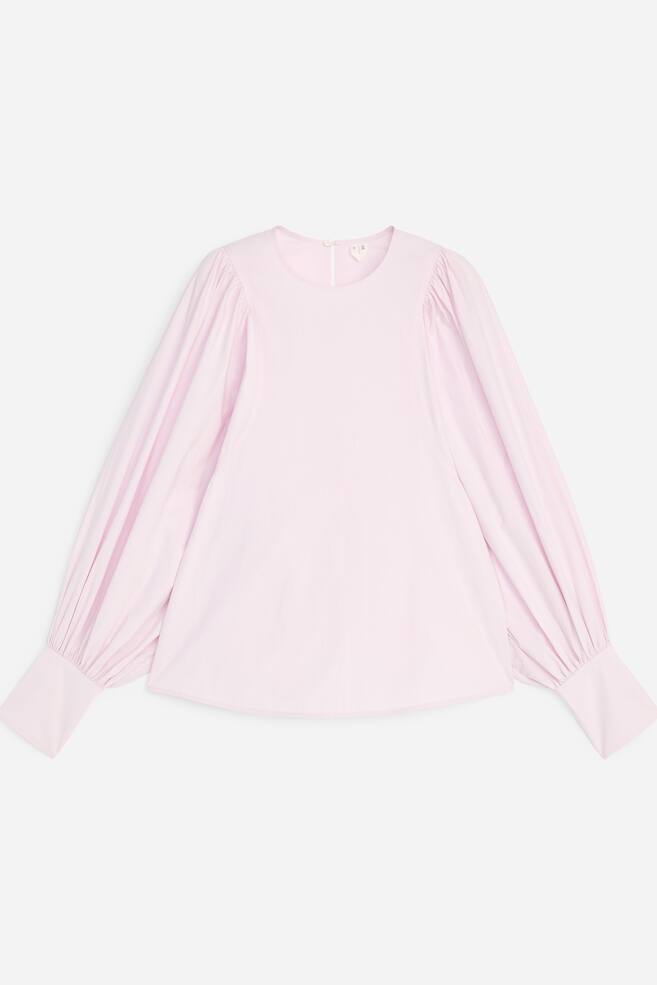 Chemisier en coton à manches volumineuses - Rose/Blanc - 1