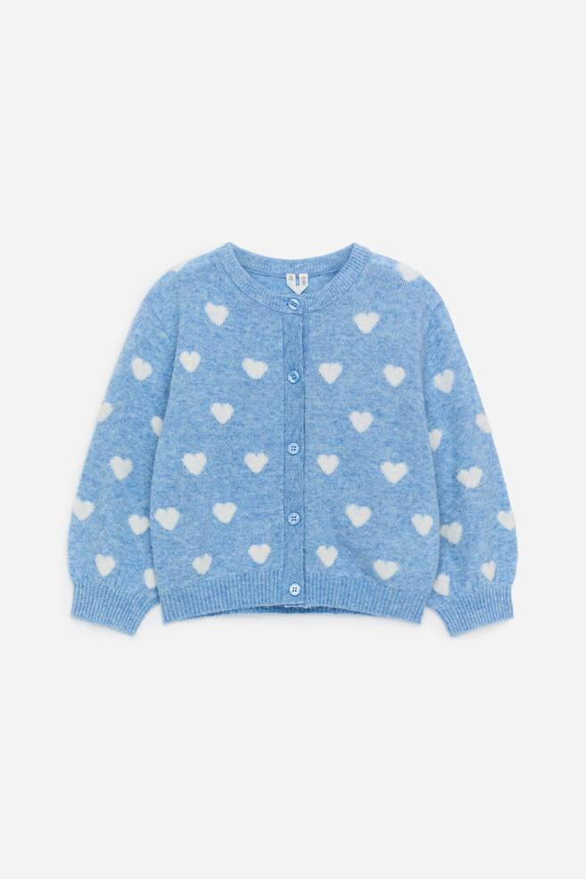 Wool-Alpaca Blend Cardigan - Blue/White Hearts/Pink - 1