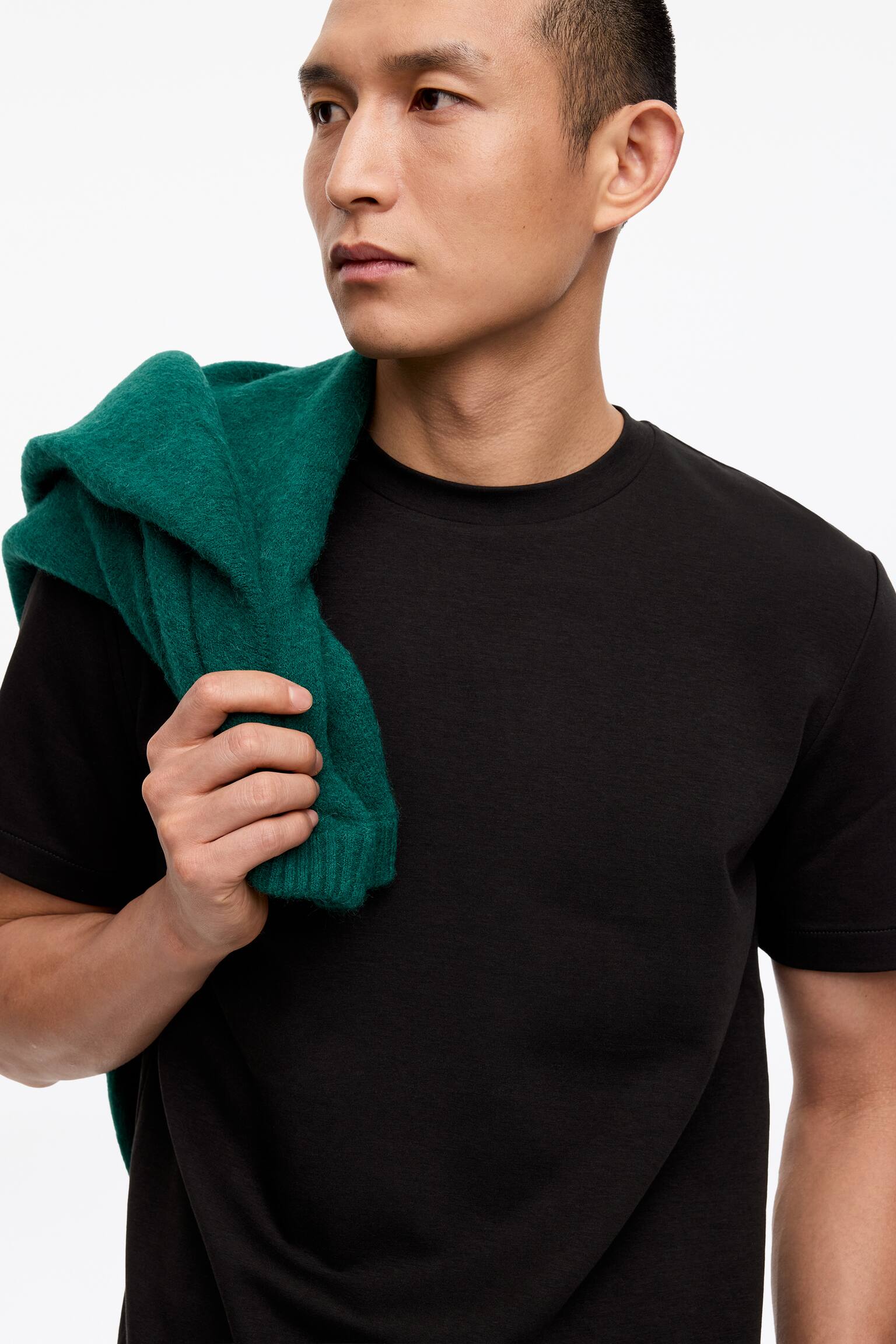 Klasyczny T-shirt z dzianiny interlock - Czarny/Biały - 6