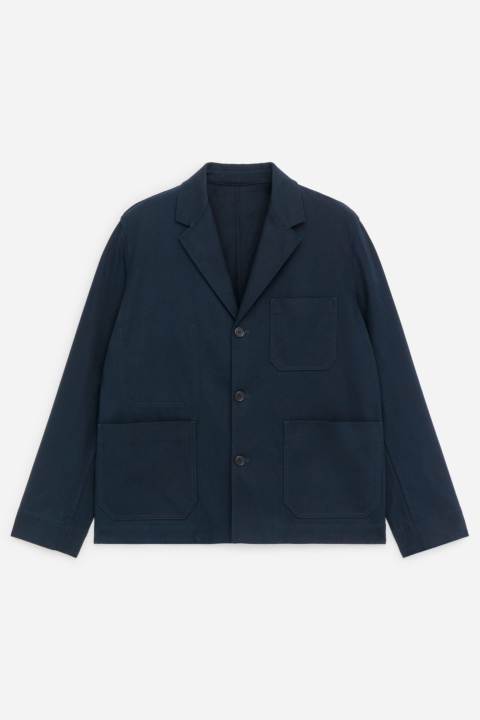 Ruimvallende blazer van katoen en linnen - Donkerblauw/Beige - 2