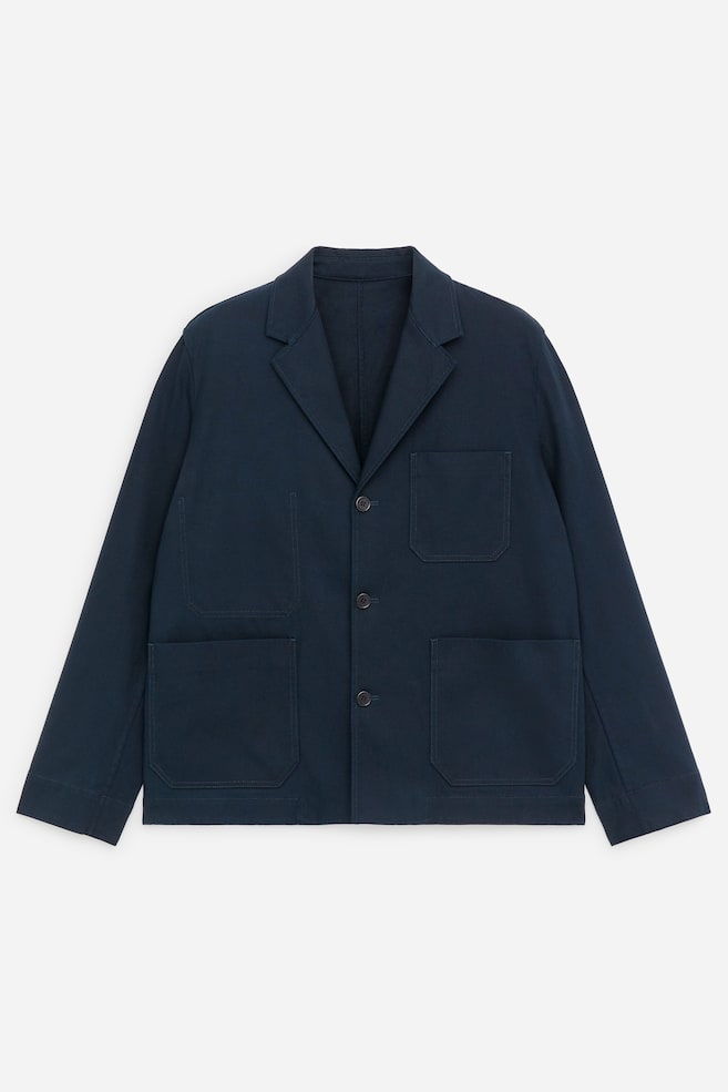 Blazer relajado de algodón y lino - Azul oscuro/Verde caqui/Beige - 1