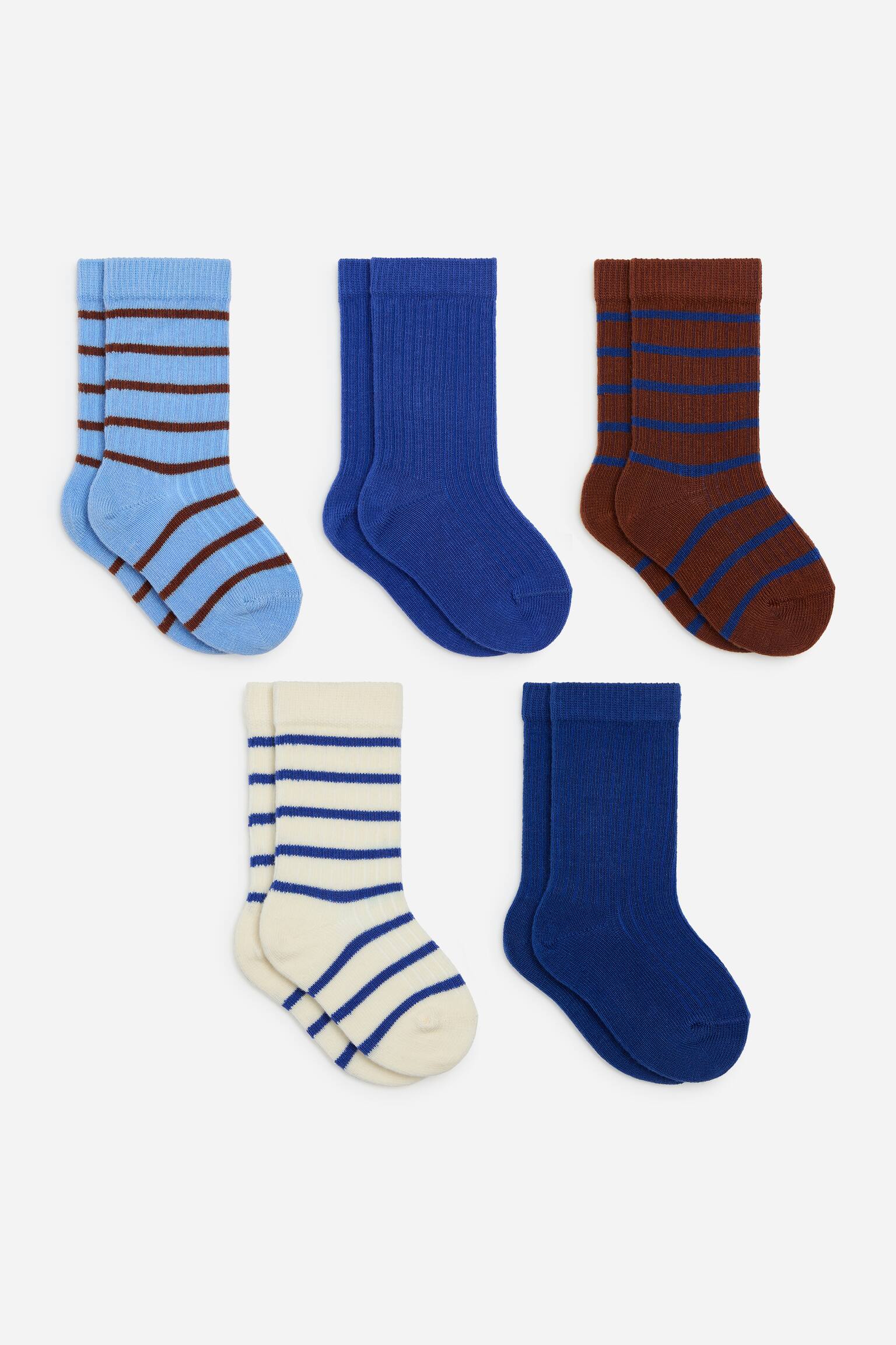 Rib Knit Baby Socks, 5 Pairs - Niebieski/wielokolorowy/Liliowy/wielokolorowy/Różowy/Pomarańczowy/Zielony/Niebieski/Zielony/Niebieski