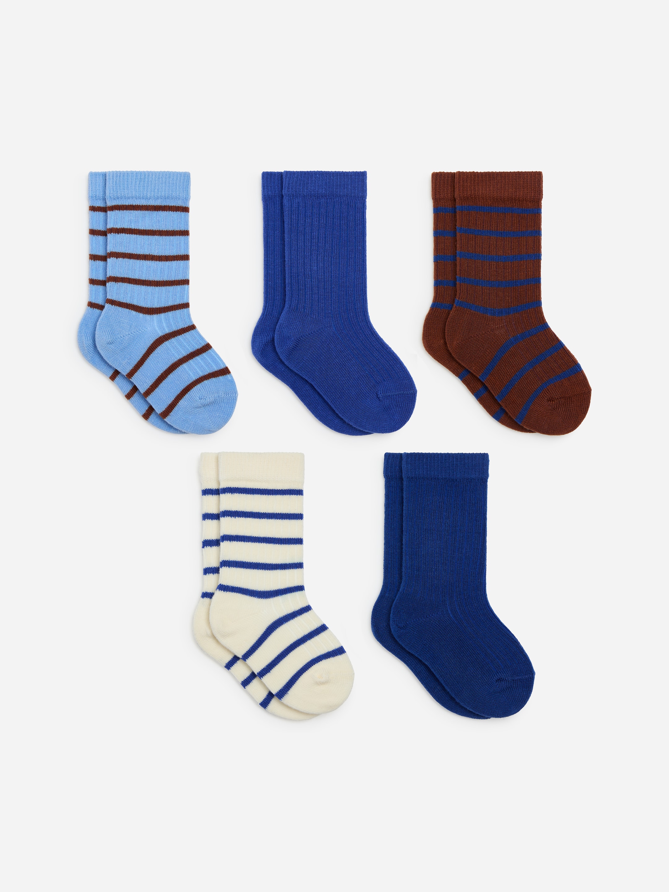 Rib Knit Baby Socks, 5 Pairs-Blue-20473
