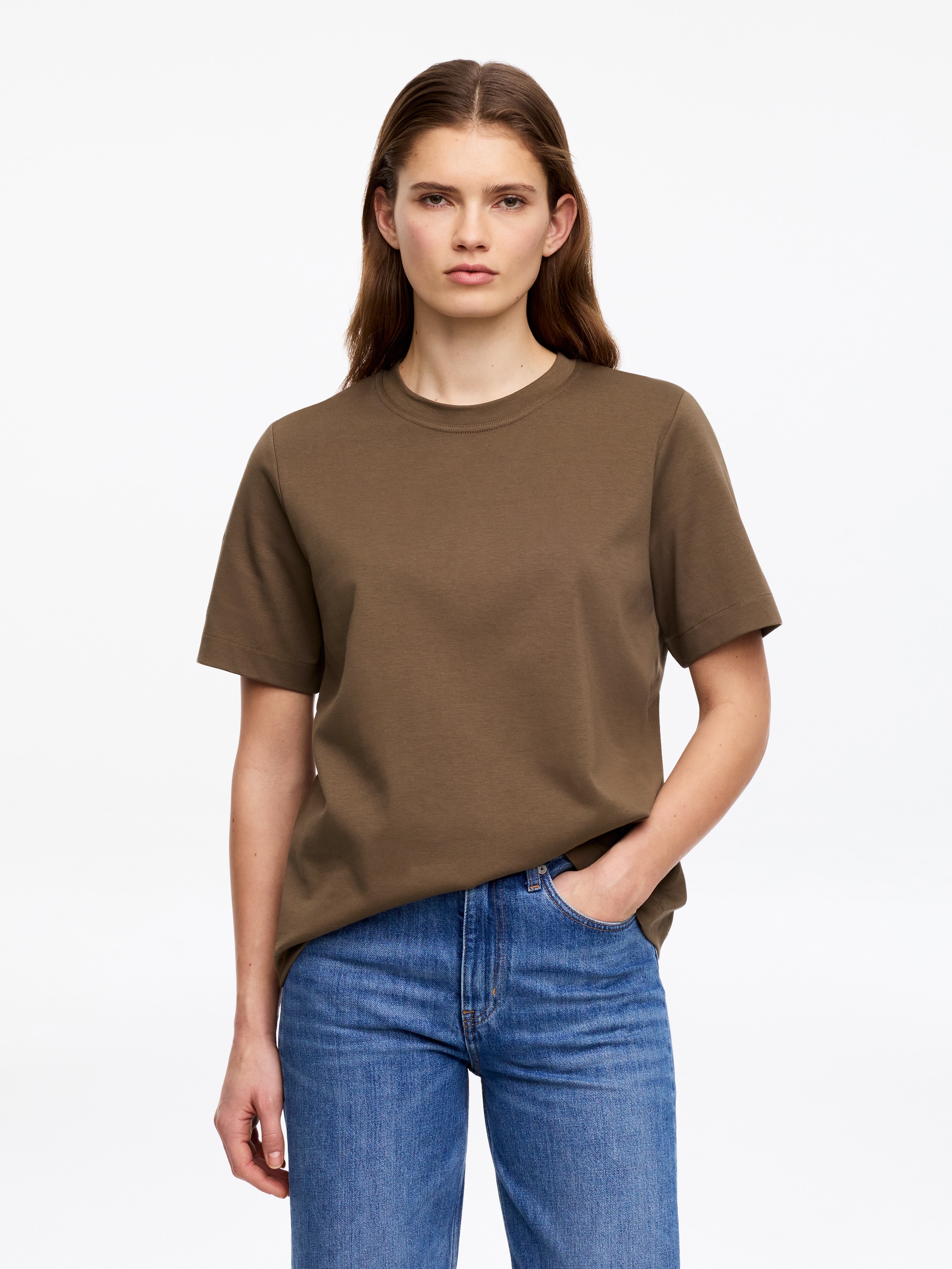 T-shirt PEARL em jersey pesado - Castanho/Branco/Preto/Cinzento mesclado/Bege claro/Cor-de-rosa/Bordeaux