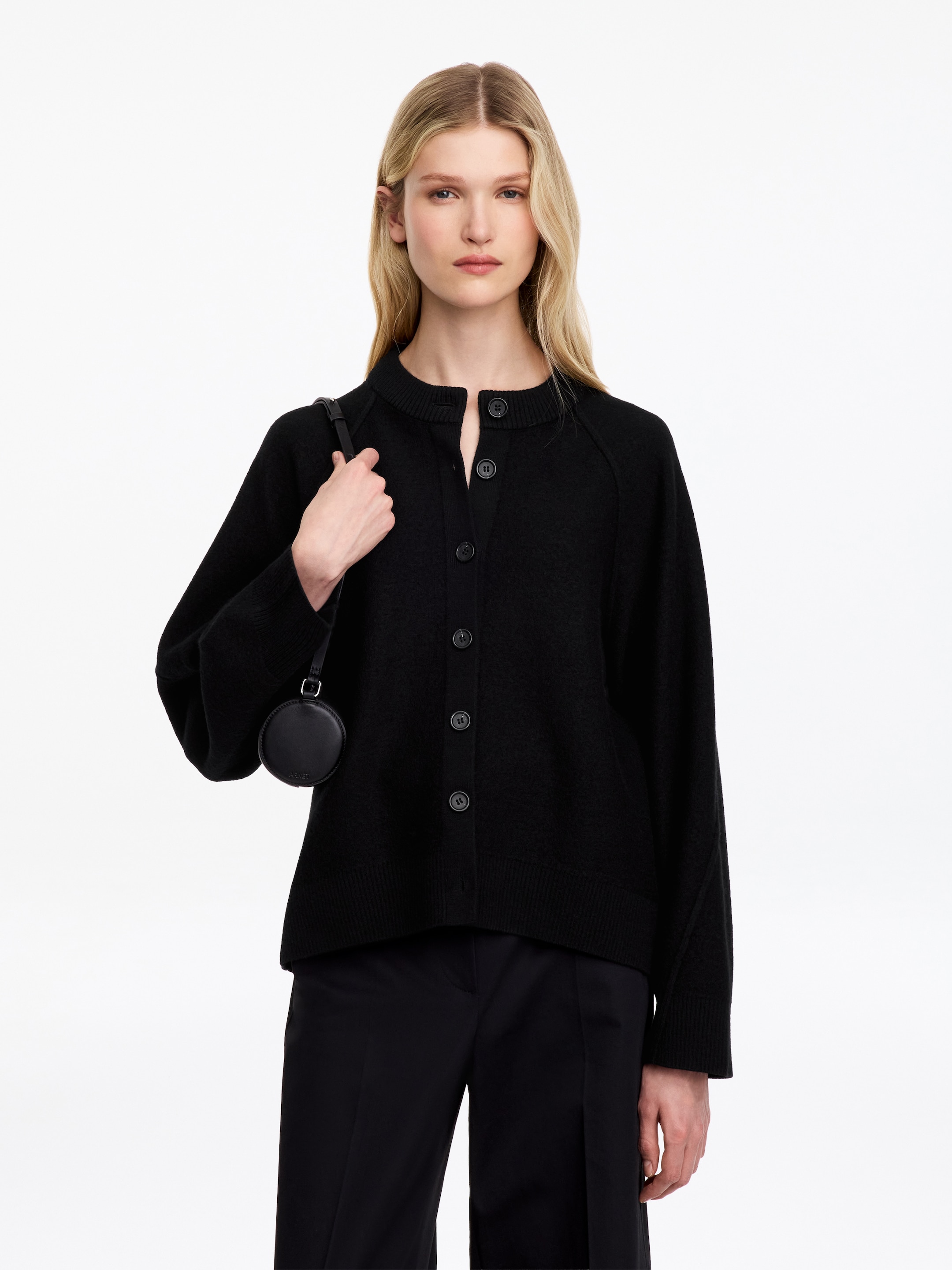 Boiled Wool Cardigan-Black-20596