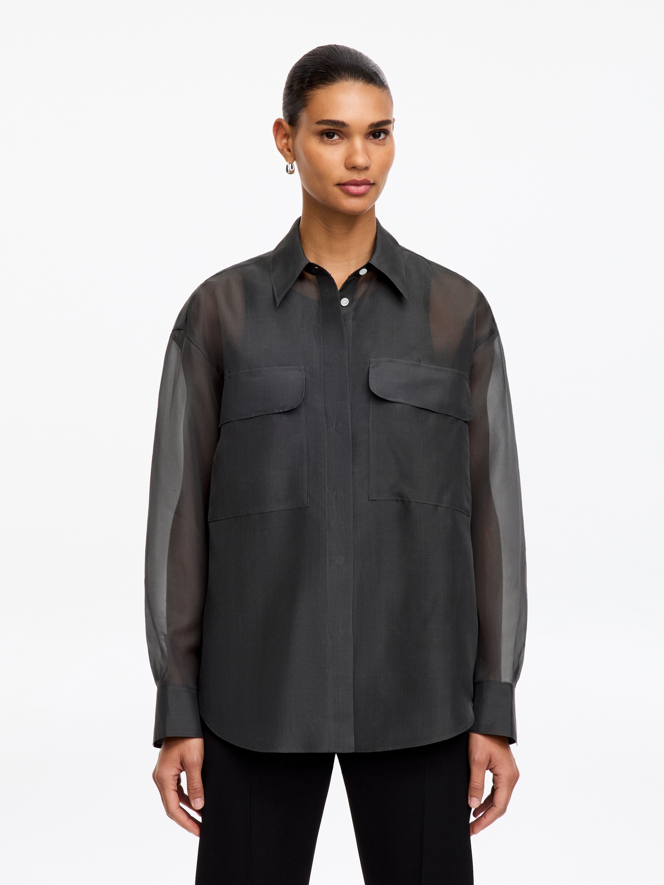 Silk Organza Shirt-#393C3D-19851