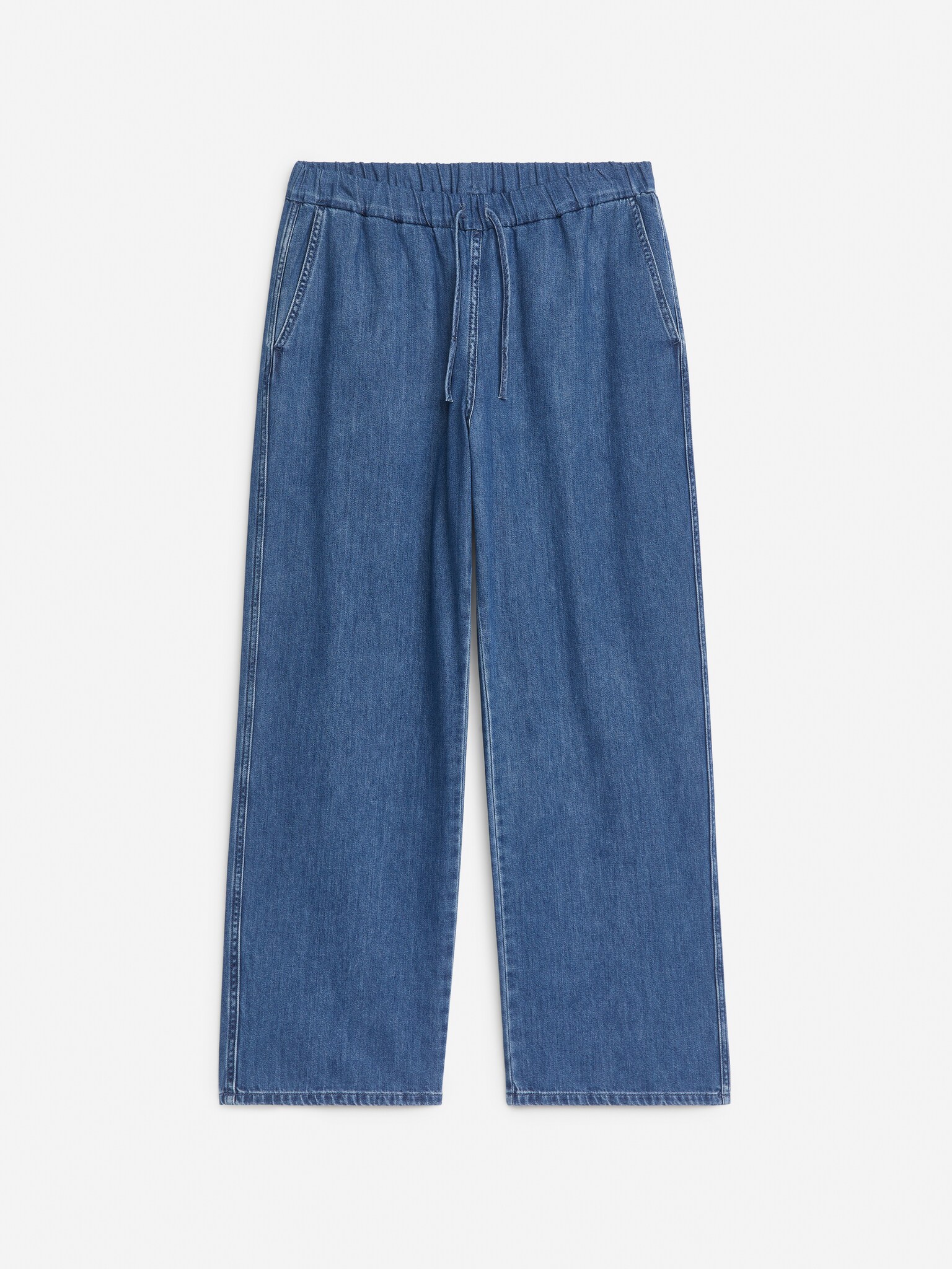 Denimbyxa med dragsko - Tvättad blå