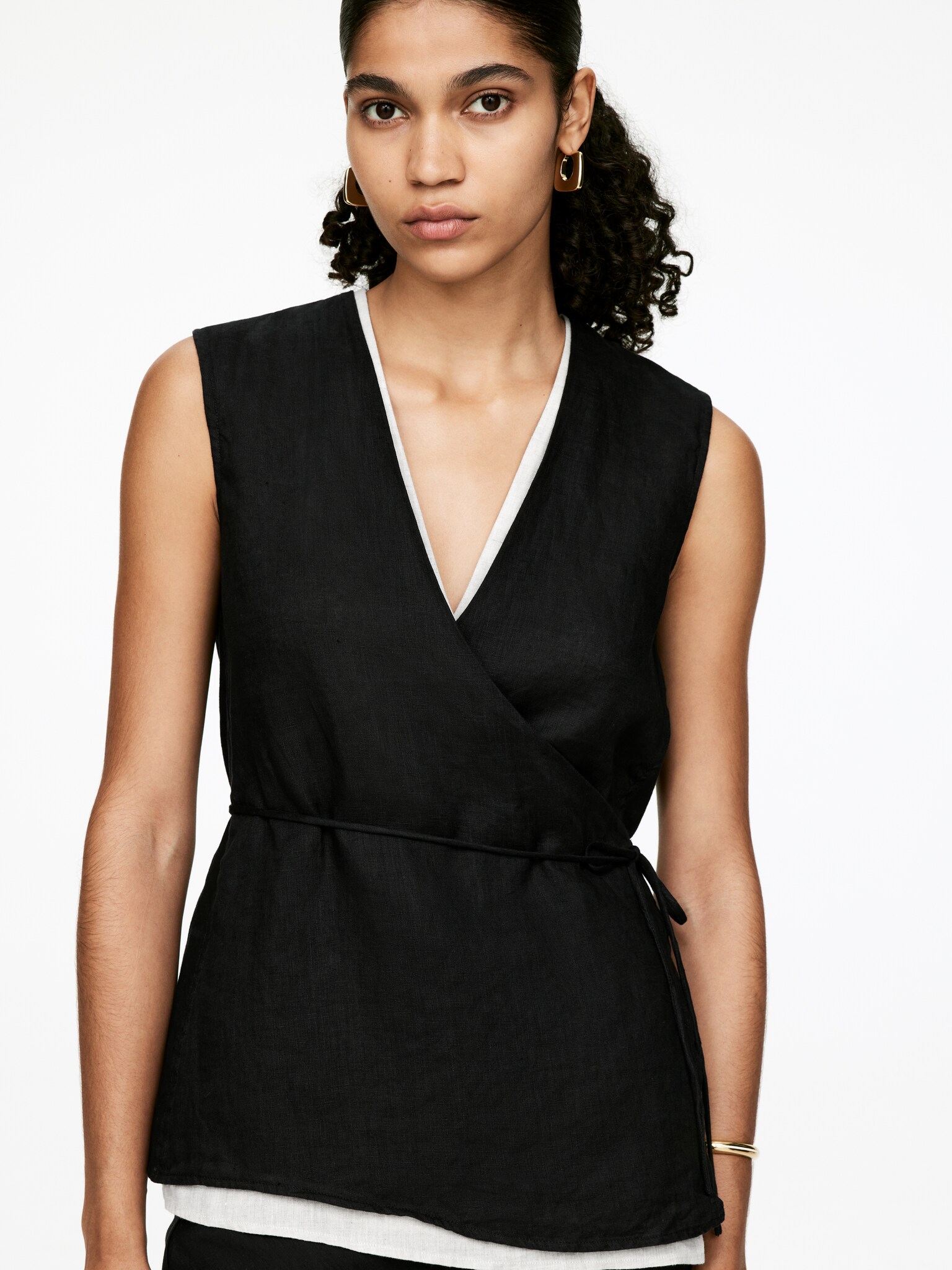 Top a portafoglio in lino - Nero/Beige/Non tinto - 7