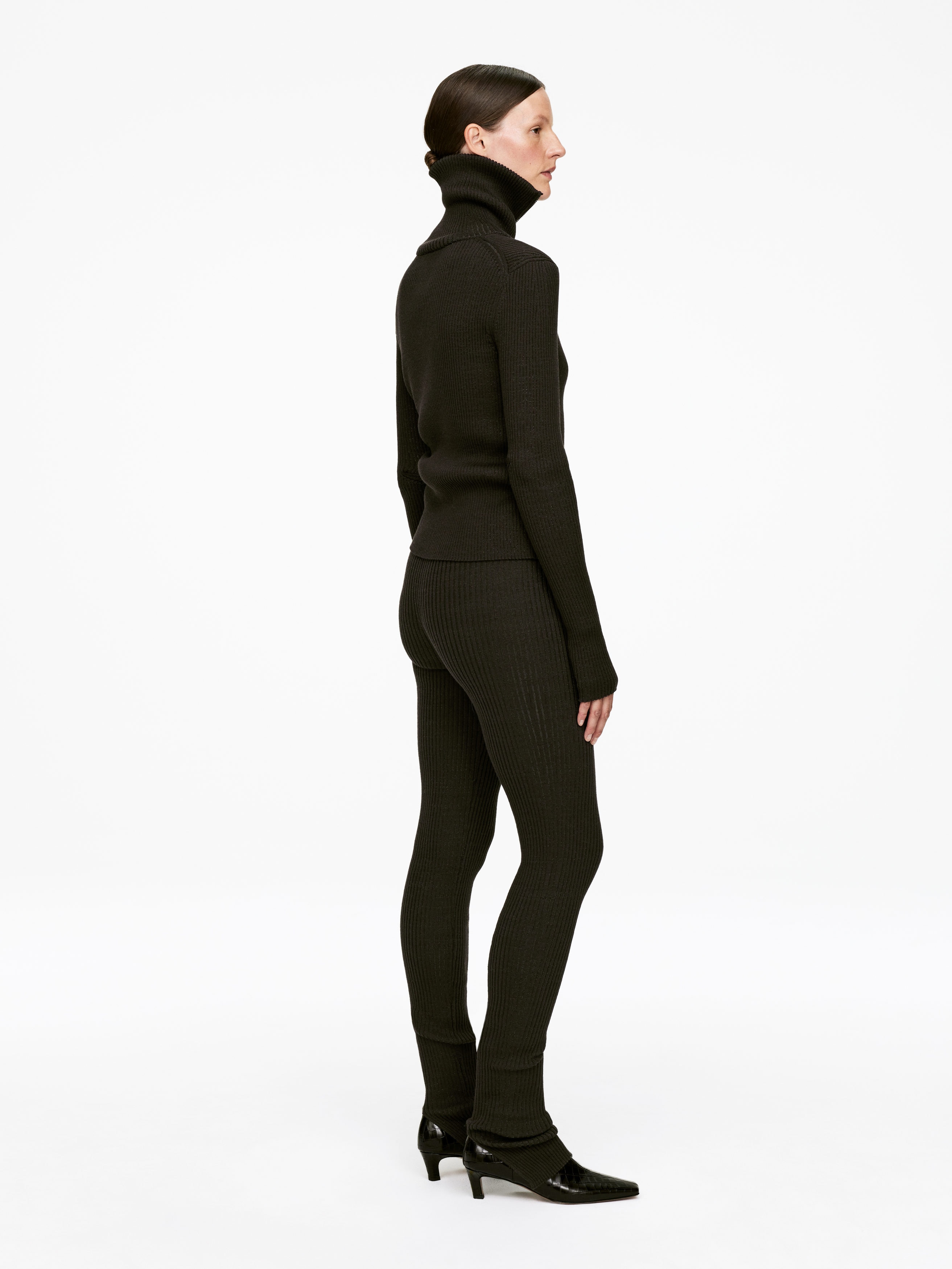 Rib-Knitted Leggings - Dark Brown - Slim fit - Women - StillMedia/Lookbook - 5