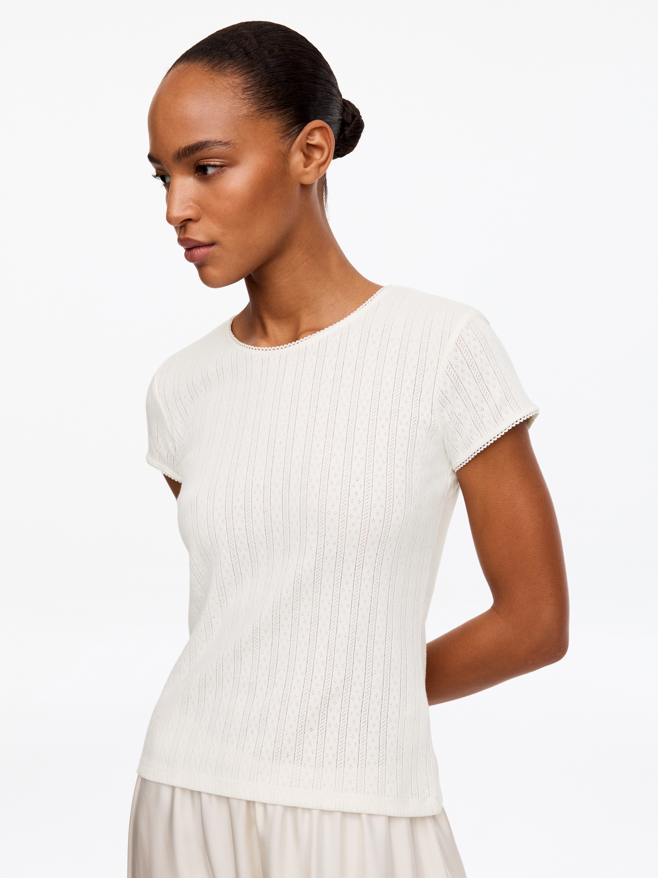 Pointelle short-sleeved top - White - Regular fit - women - StillMedia/Lookbook - 3