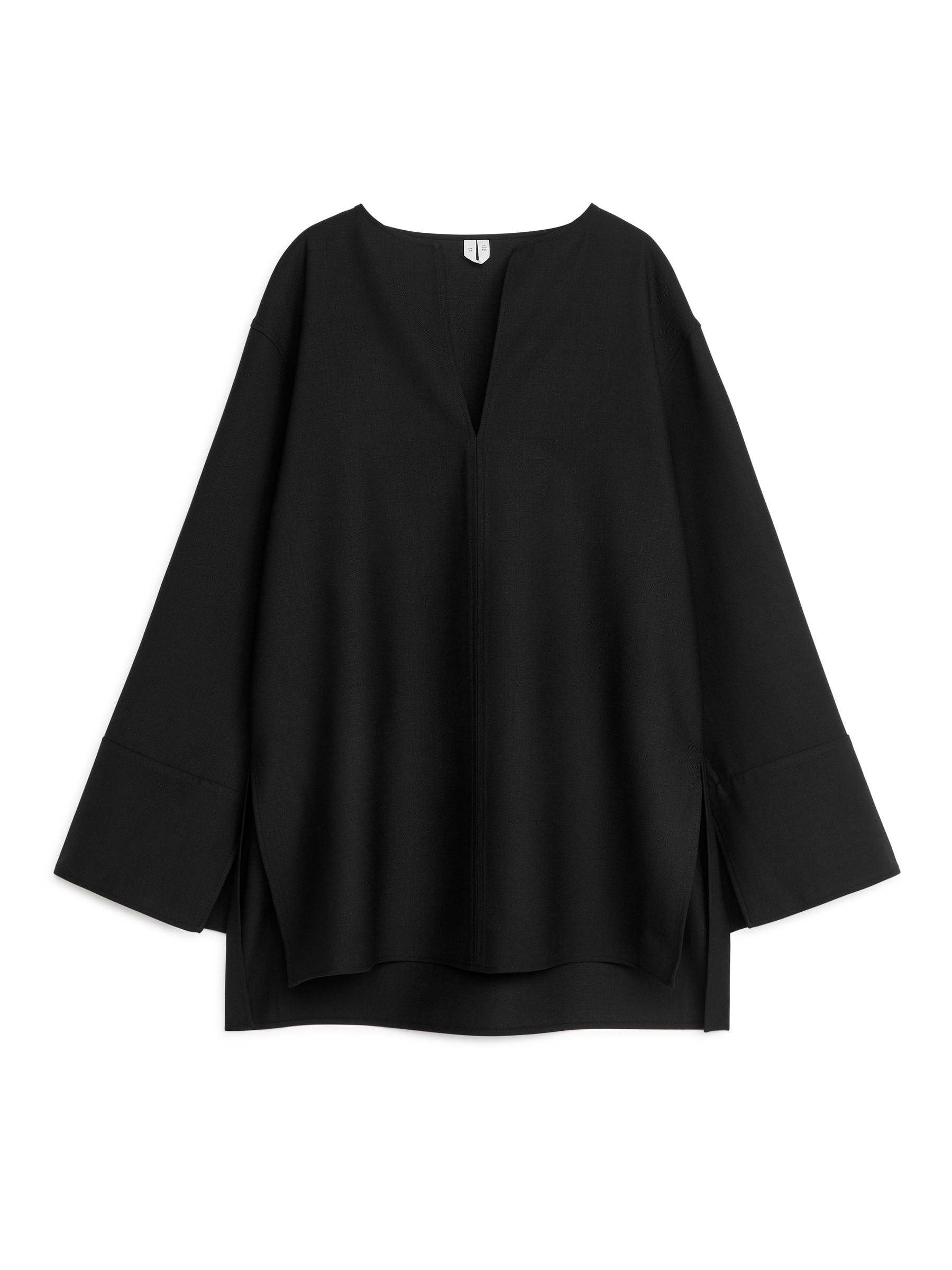 Wool Blend Shirt-Black-6475