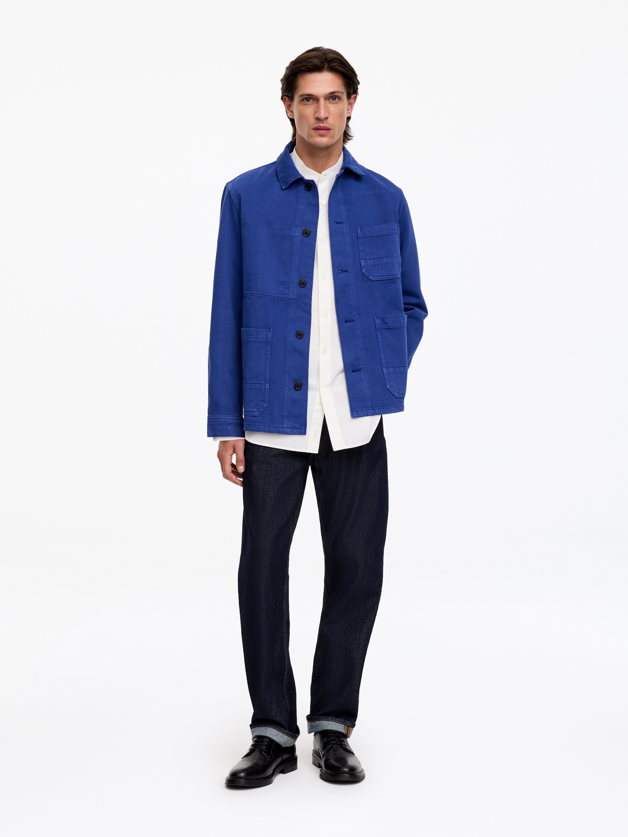 Overdyed Twill Overshirt-Blue-11679