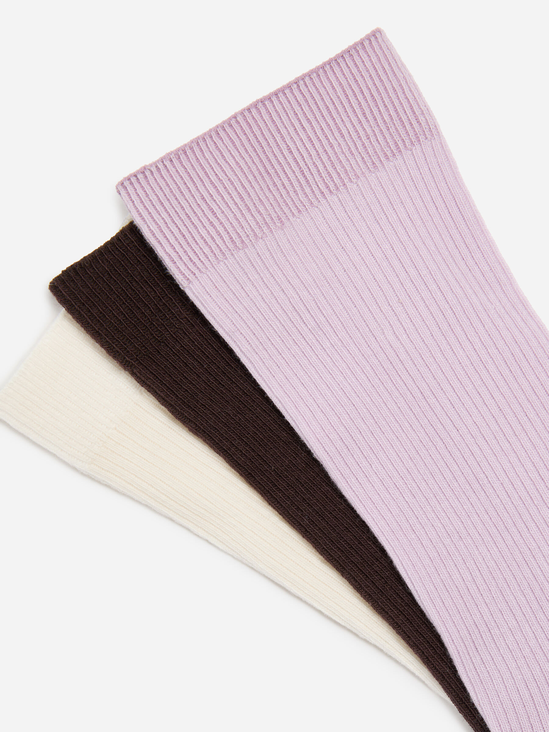 Gerippte Baumwollsocken, 3er-Pack - Flieder/Schwarz/Beige - Damen - StillMedia/DescriptiveDetail - 2