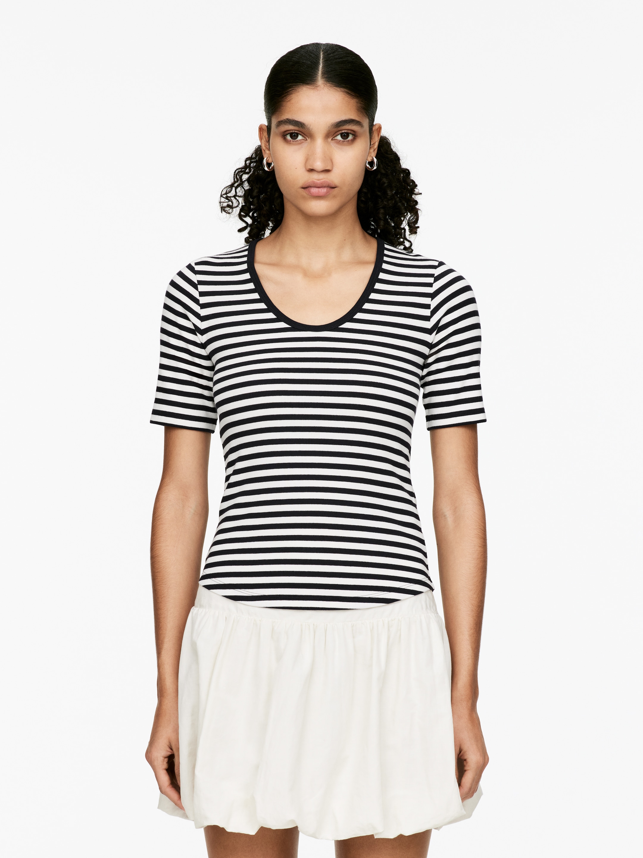 Grotere afbeelding bekijken: Geribbeld T-shirt - Donkerblauw/wit - DAMES | H&M NL 1