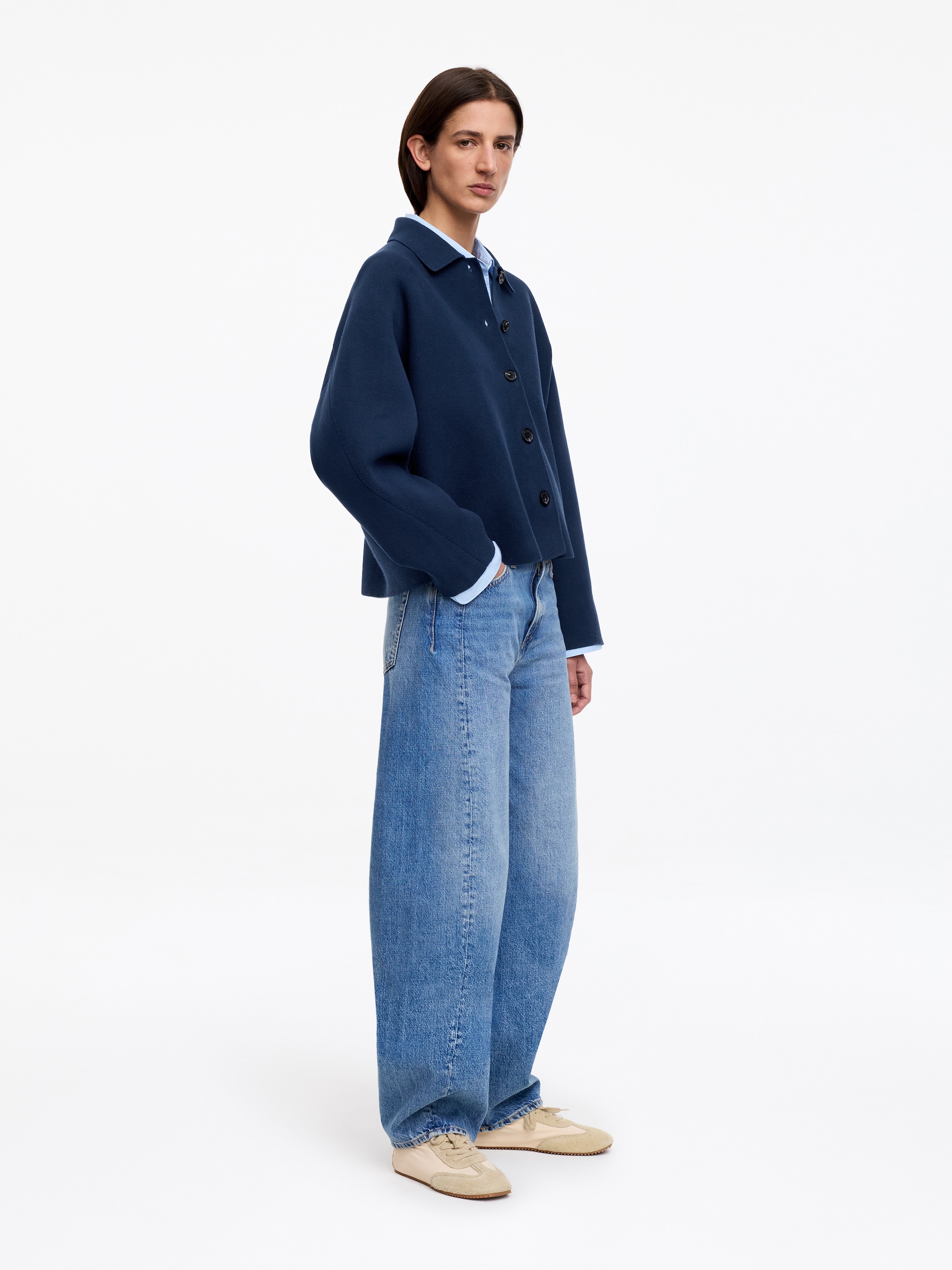 Knitted Cotton Jacket - Dark Blue - Loose fit - Women - StillMedia/Lookbook - 5