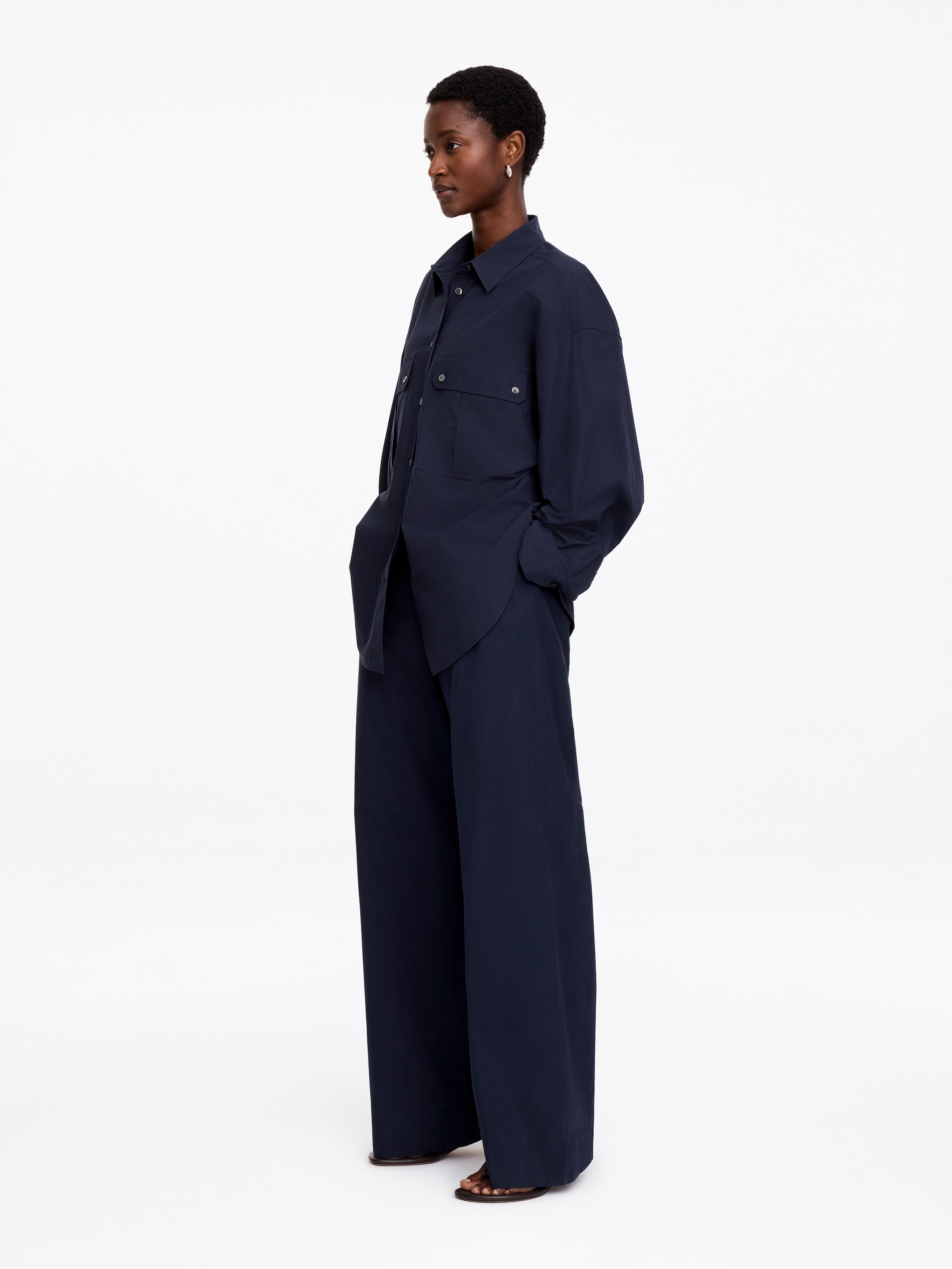 Utility Cotton Shirt - Dark Blue - Loose fit - Women - StillMedia/Lookbook - 5