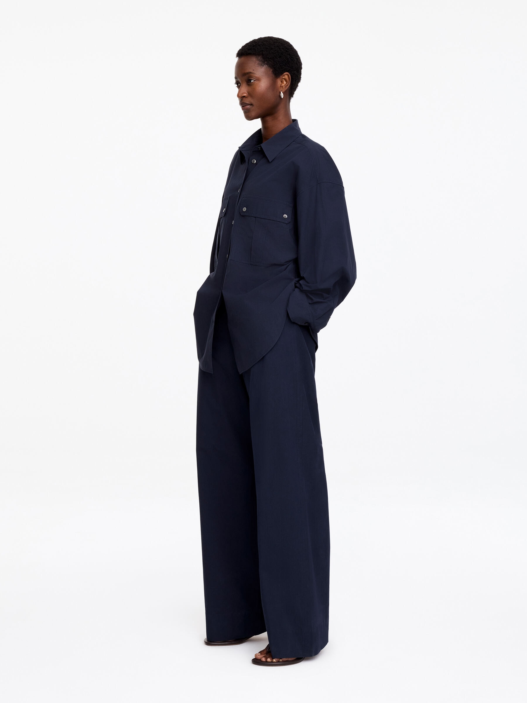 Chemise utilitaire en coton - Bleu foncé - Loose fit - Femme - StillMedia/Lookbook - 5