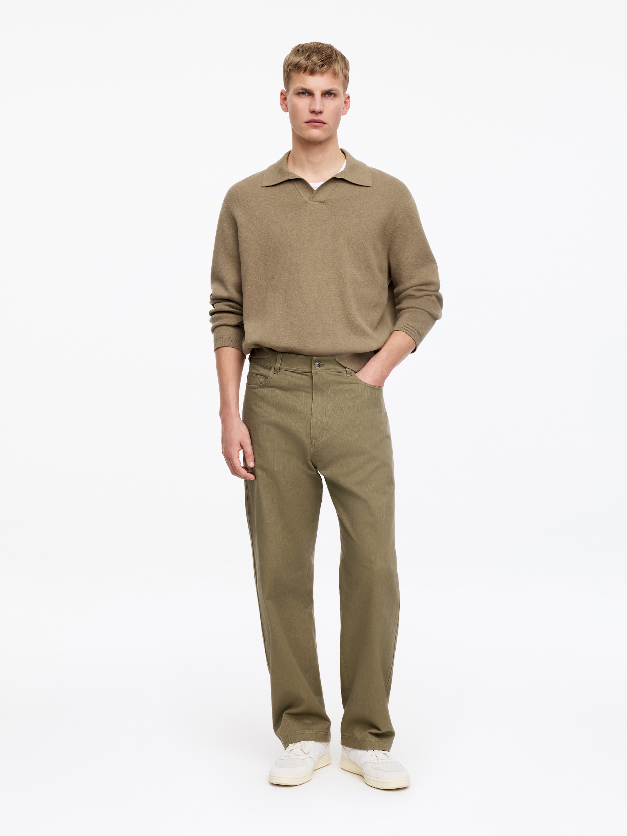Pantalones de sarga de algodón de corte relajado - Verde caqui - Corte relajado - Women - StillMedia/Lookbook - 6