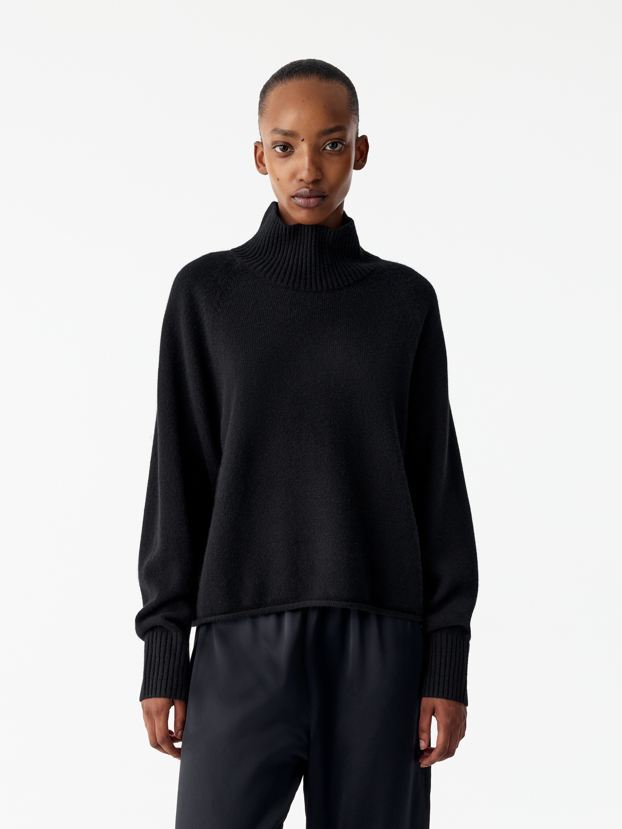 Jersey de cuello vuelto de cachemira-Black-21050