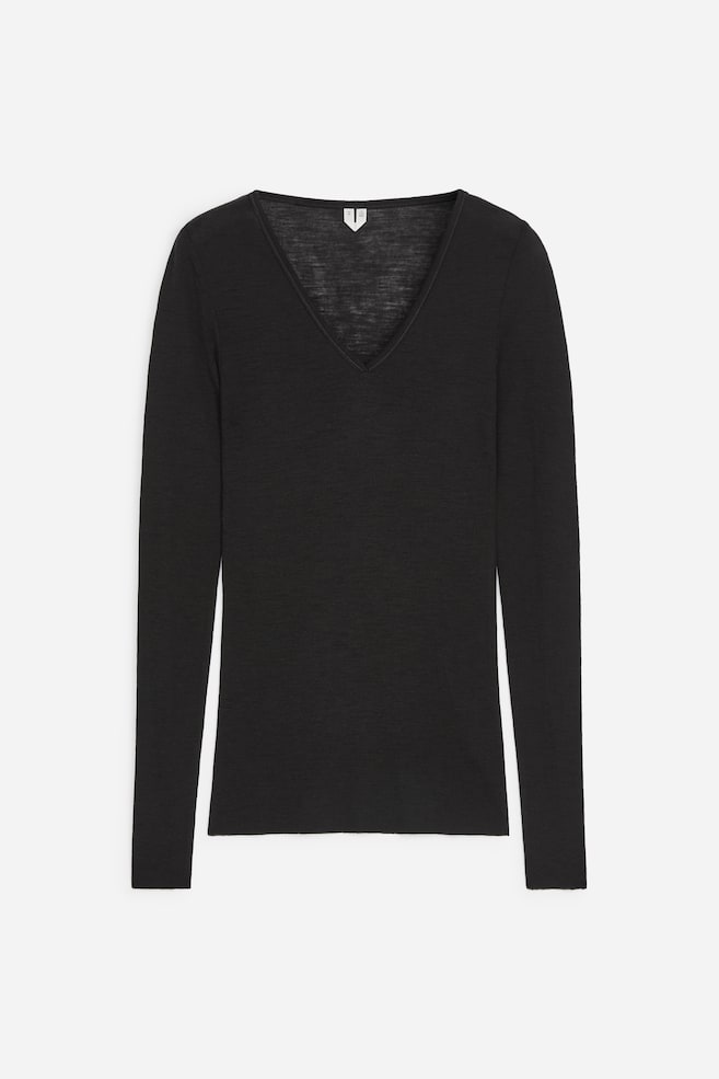 Maglia in lana a coste - Nero/Talpa - 1