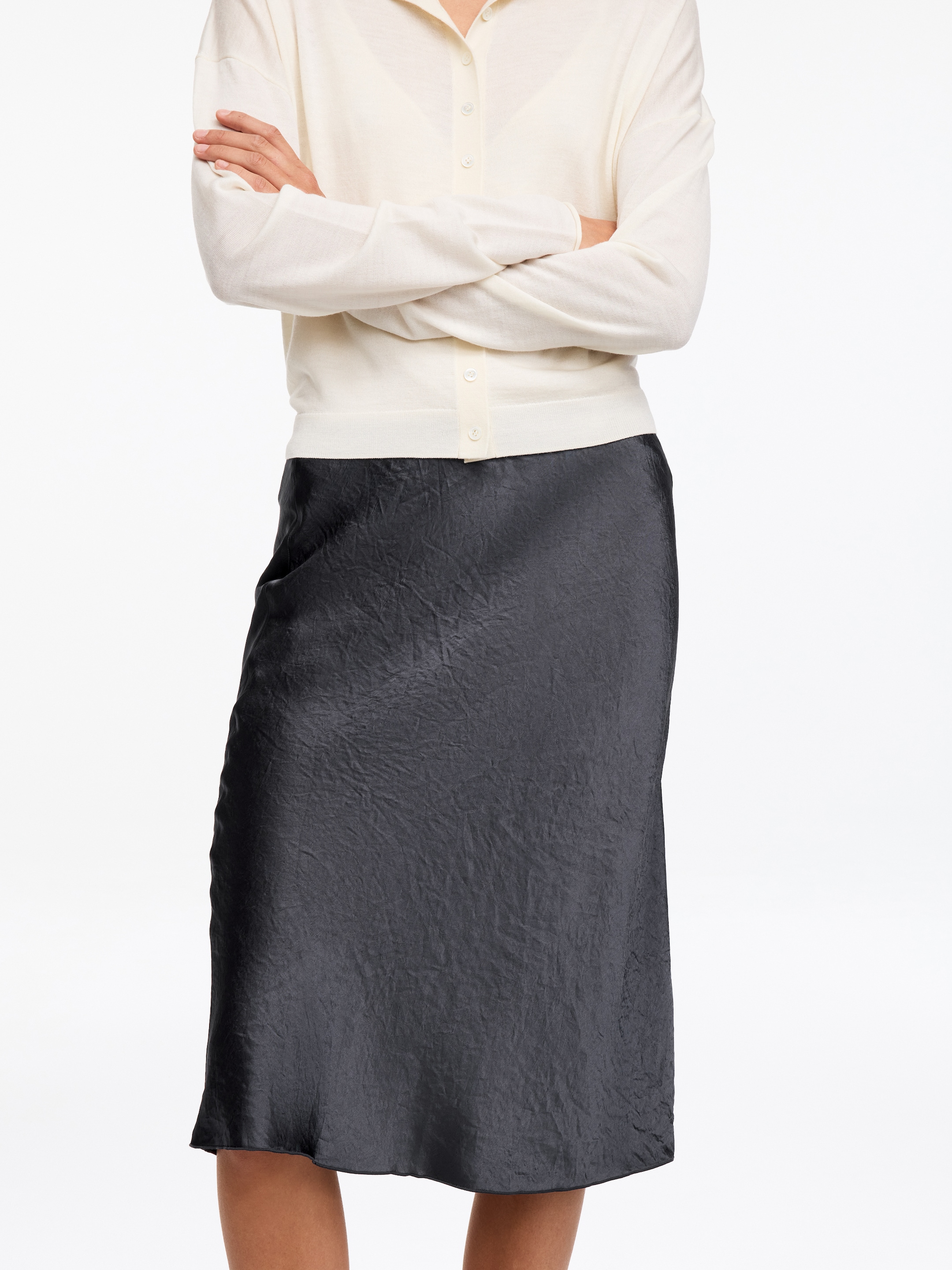 Falda lencera de satén - Gris oscuro - Corte estándar - Women - StillMedia/Lookbook - 5