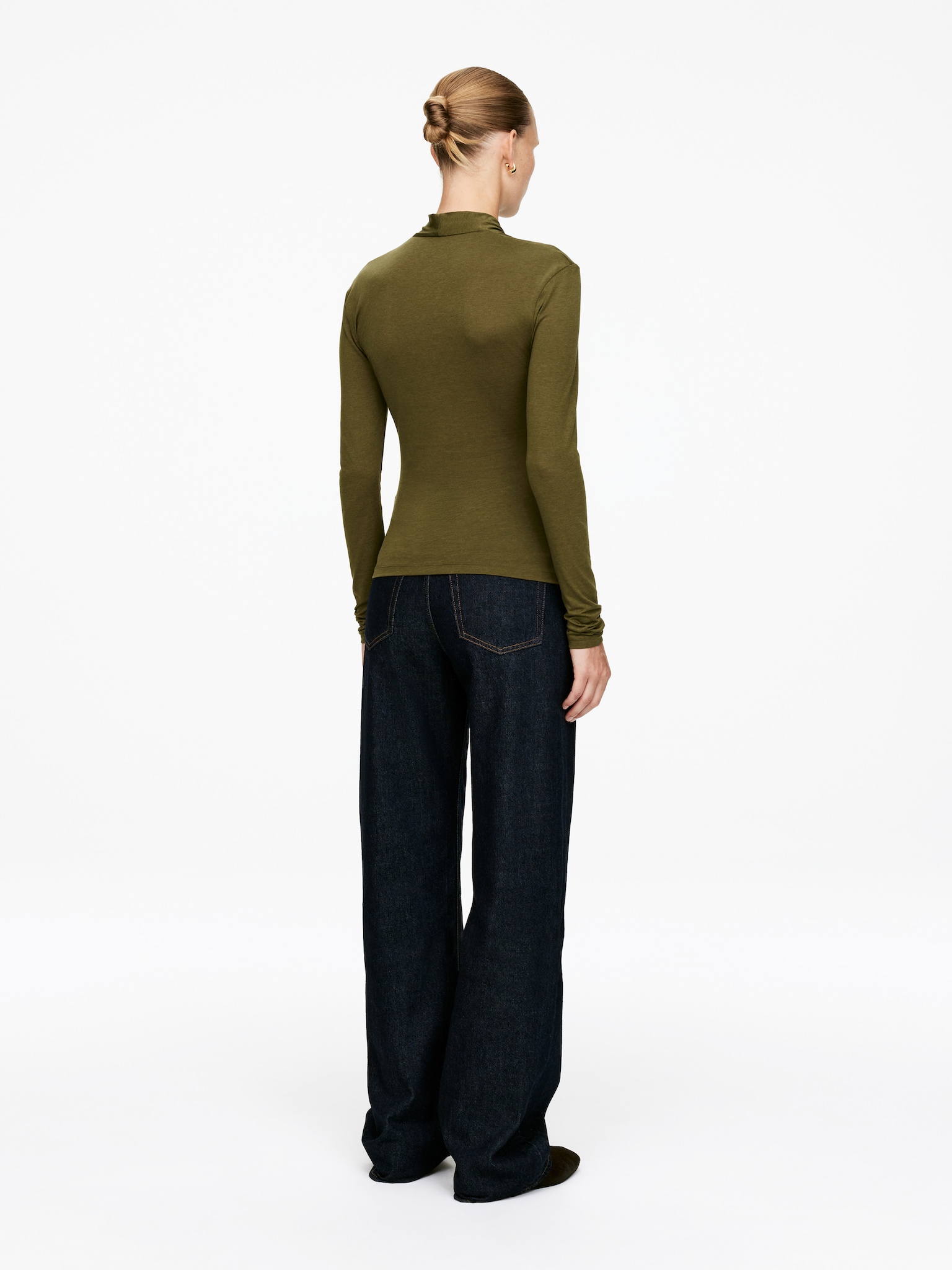 Wrap Lyocell-Cotton Top - Khaki Green/Black - 6
