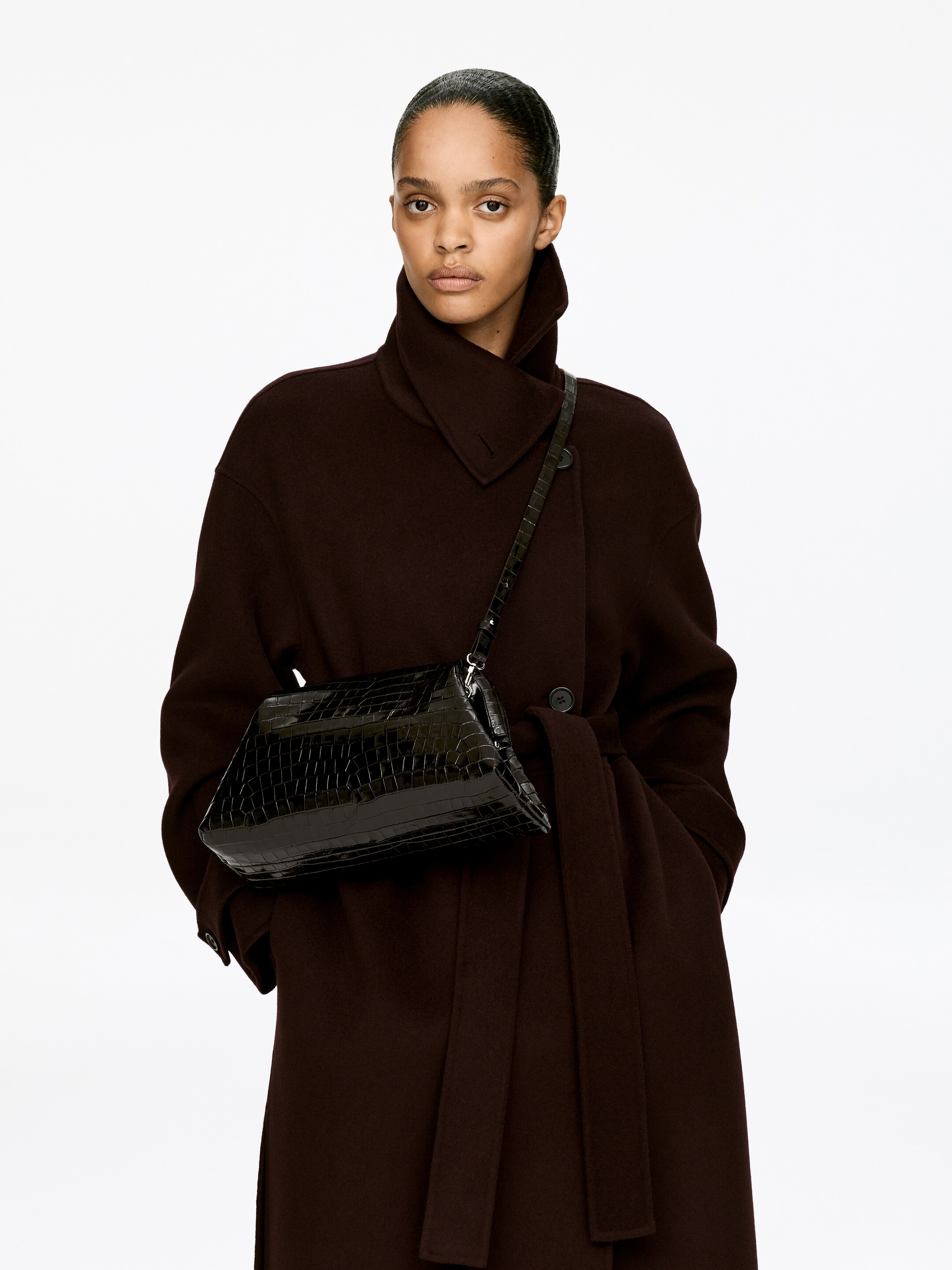 View larger image: Croco-Embossed Clutch - Brown | H&M GB 2