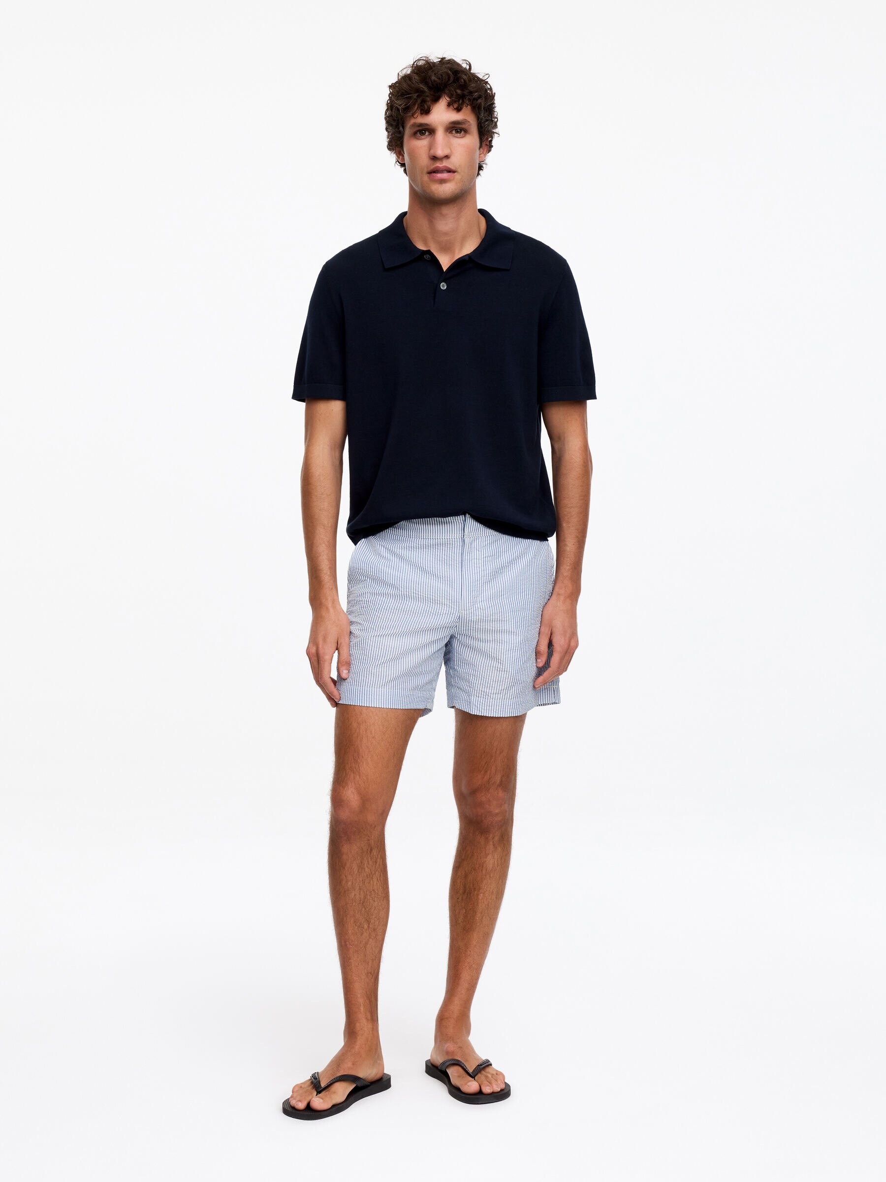 Seersucker Swim Shorts-#5B71A4-15095