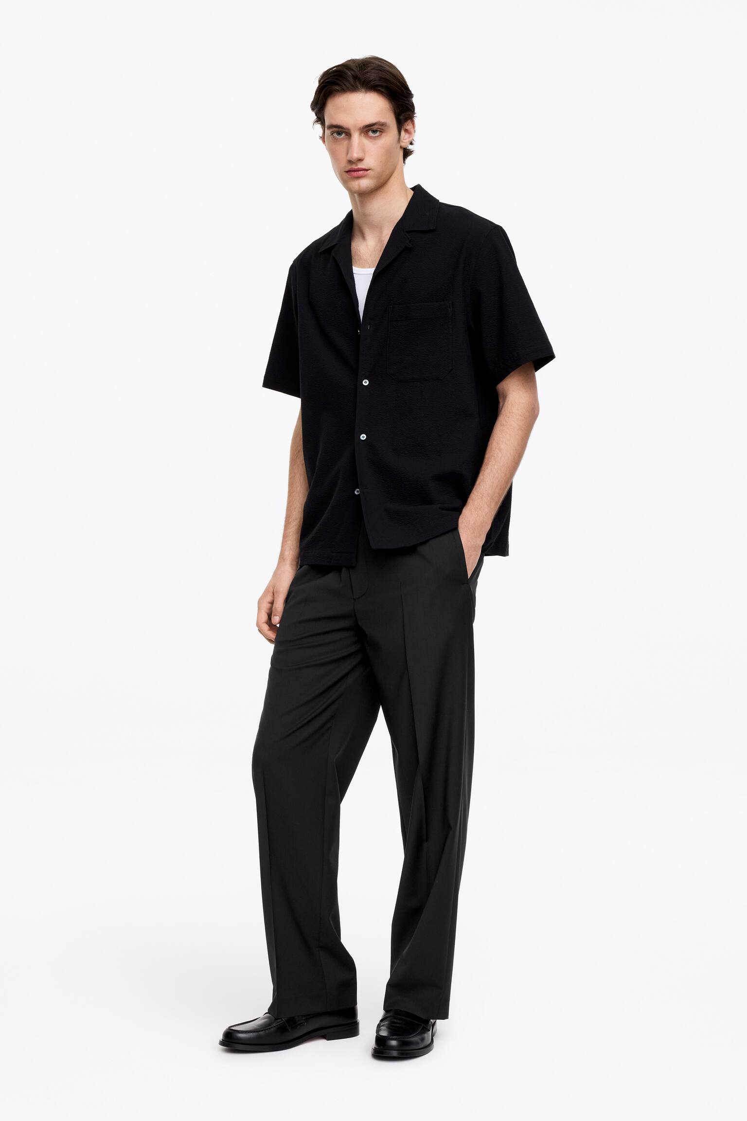 Wijde broek met elastische tailleband - Zwart/Taupe - 6