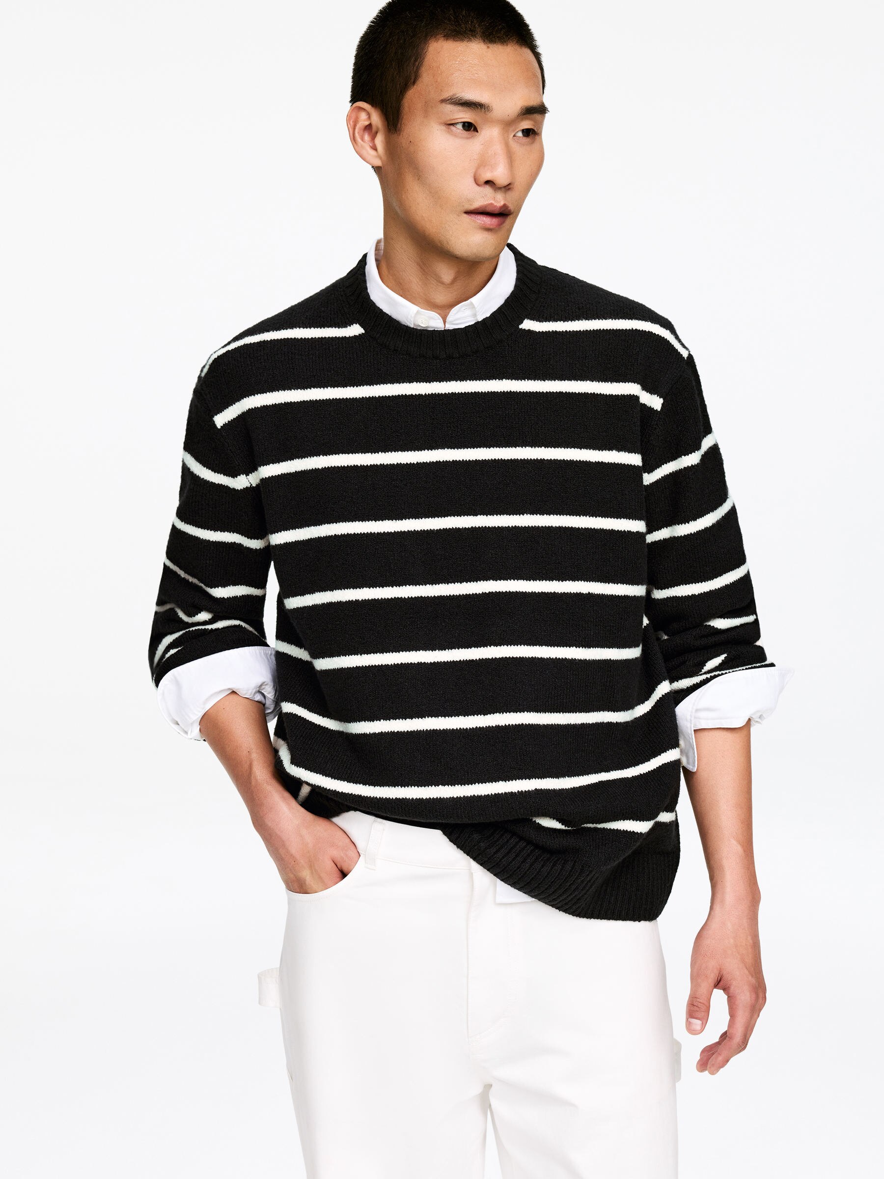 Relaxed Cotton Blend Jumper - Black/White - Relaxed fit - Men - StillMedia/Lookbook - 6