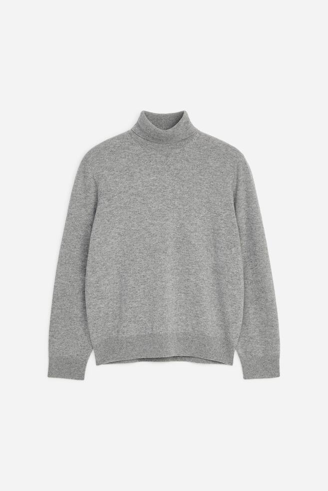 Pull à col roulé en cachemire - Gris chiné/Bleu marine - 1