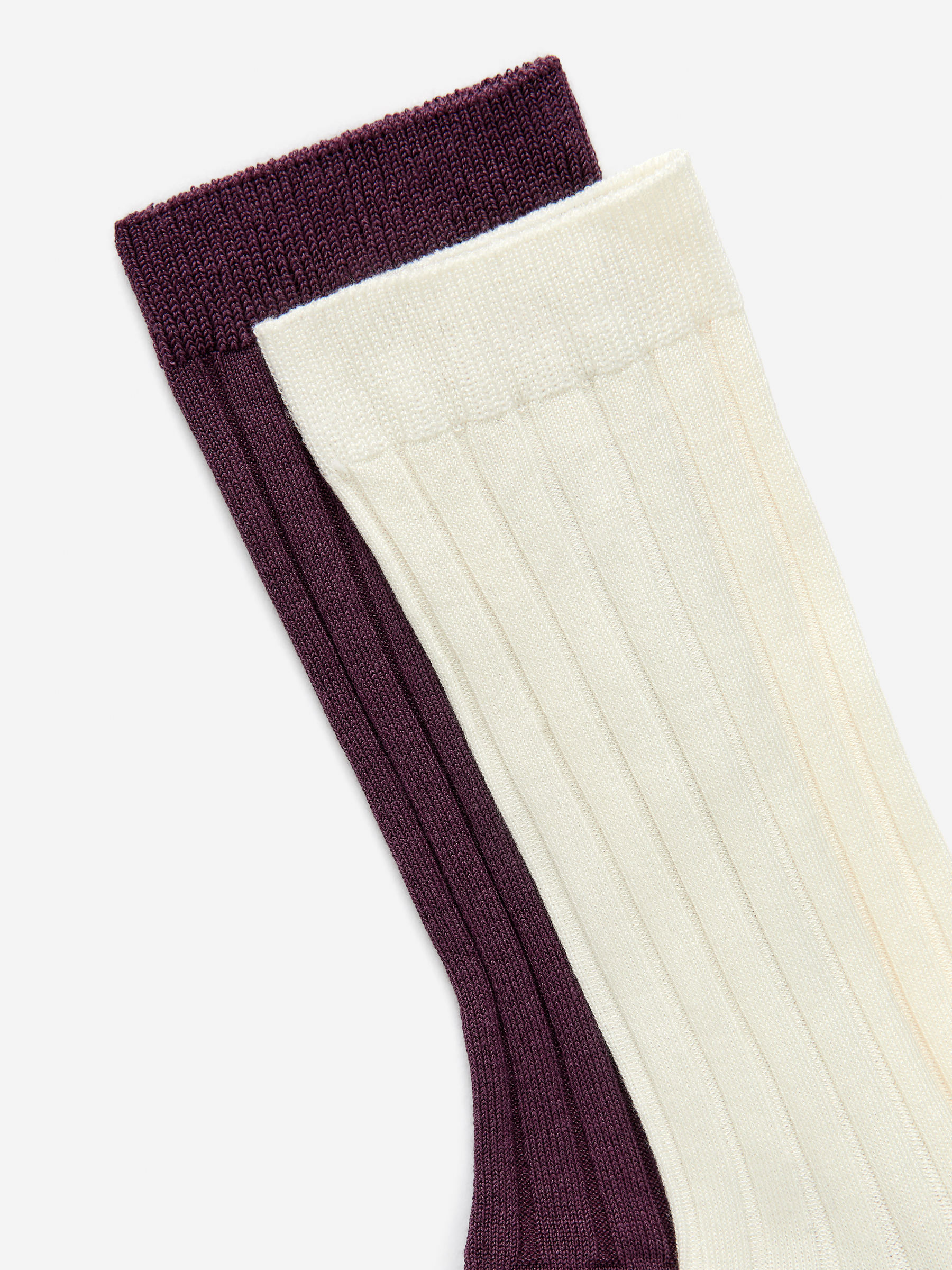 Chaussettes côtelées en mélange de soie - Blanc/Marron - Femme - StillMedia/DescriptiveDetail - 1