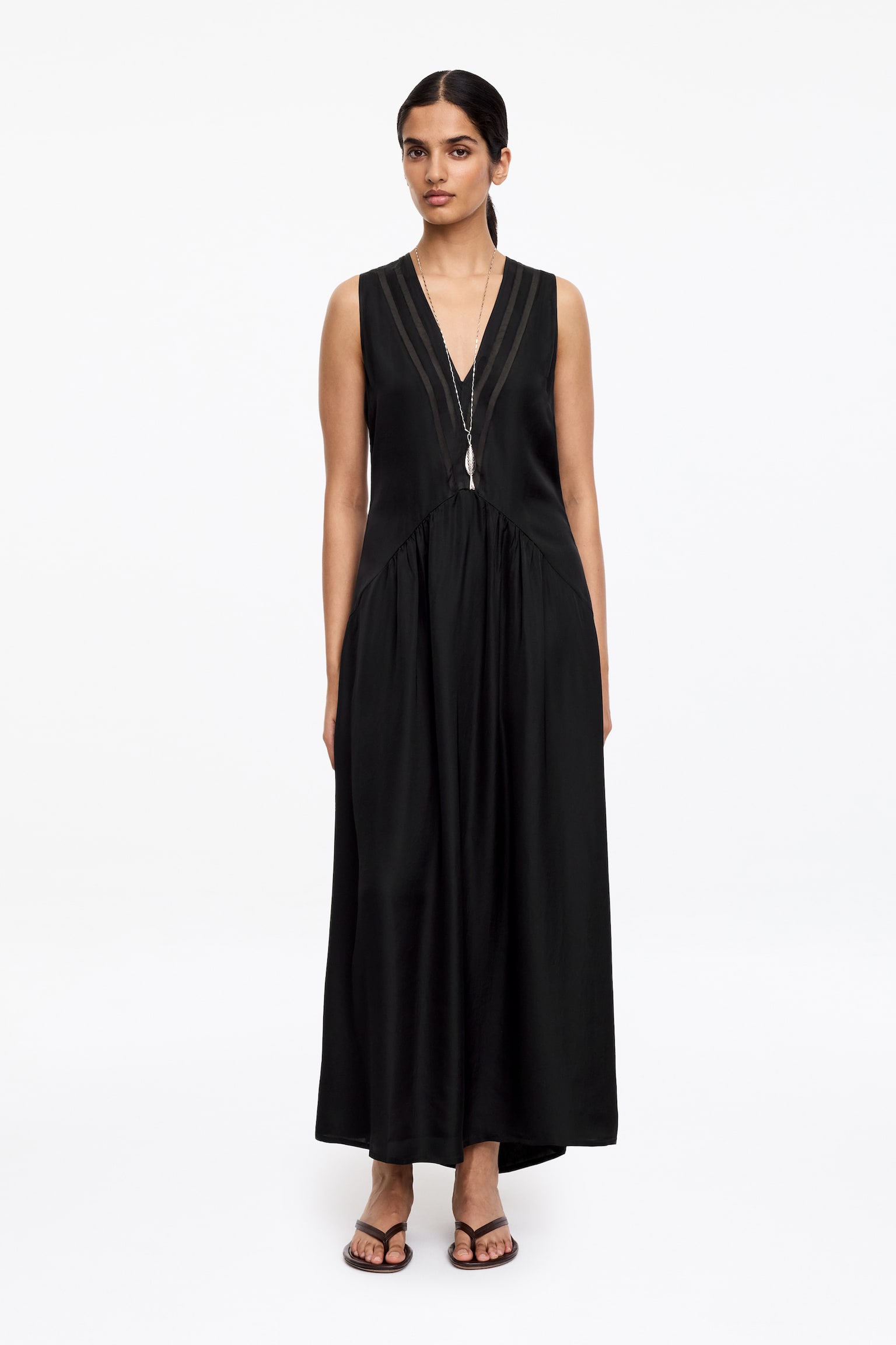 Robe longue avec empiècements en organza - Noir/Bleu foncé - 1