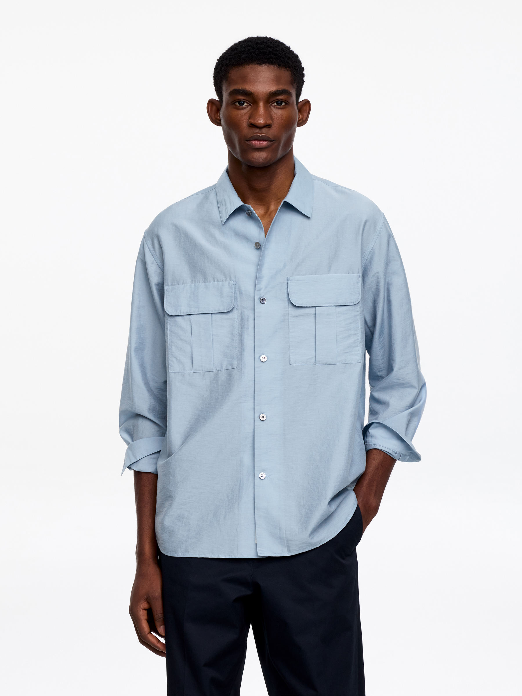 Oversized Lyocell Blend Shirt-#98ABBC-18386