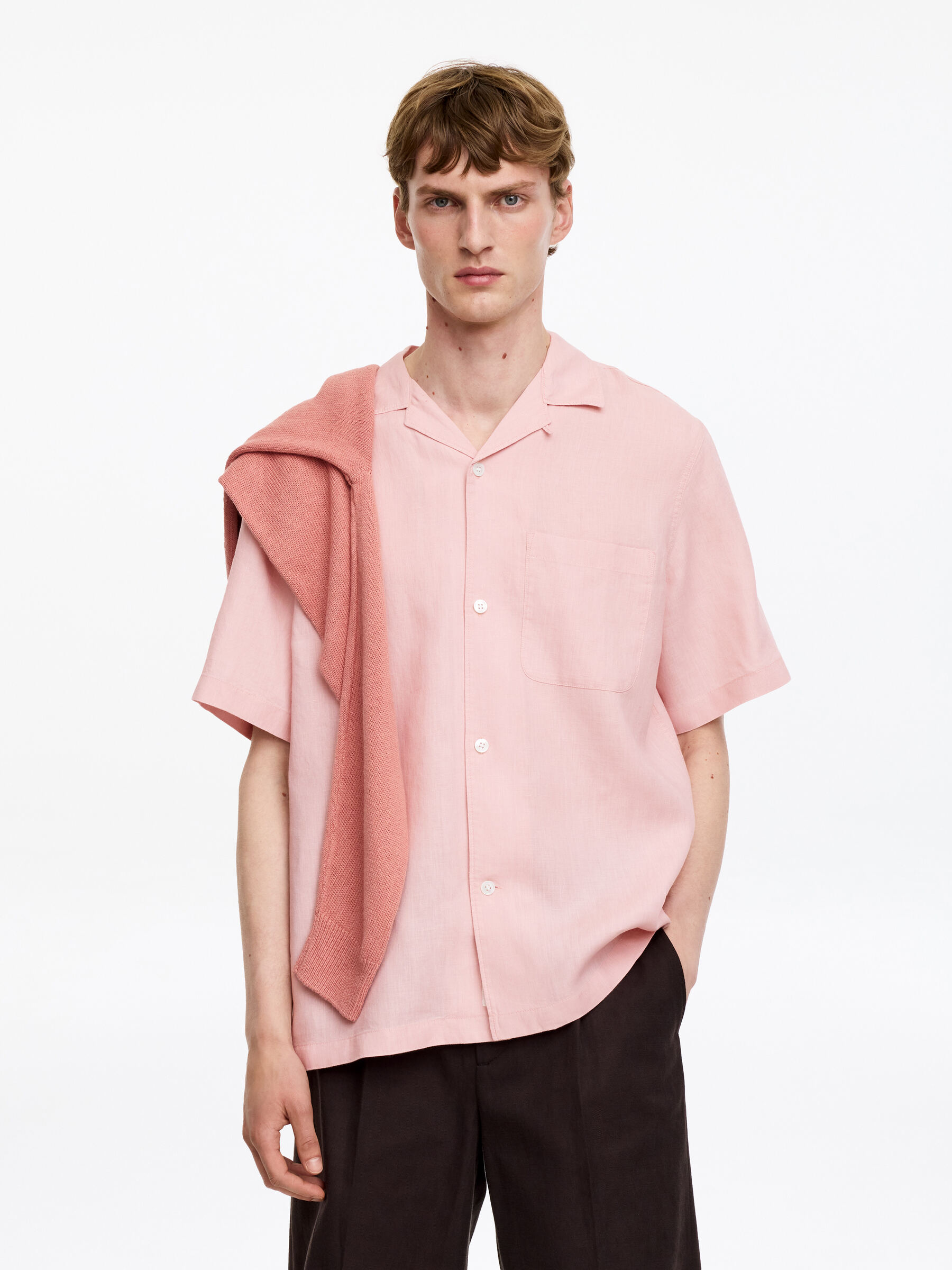 Relaxed Linen Resort Shirt-#D6B8B9-19695
