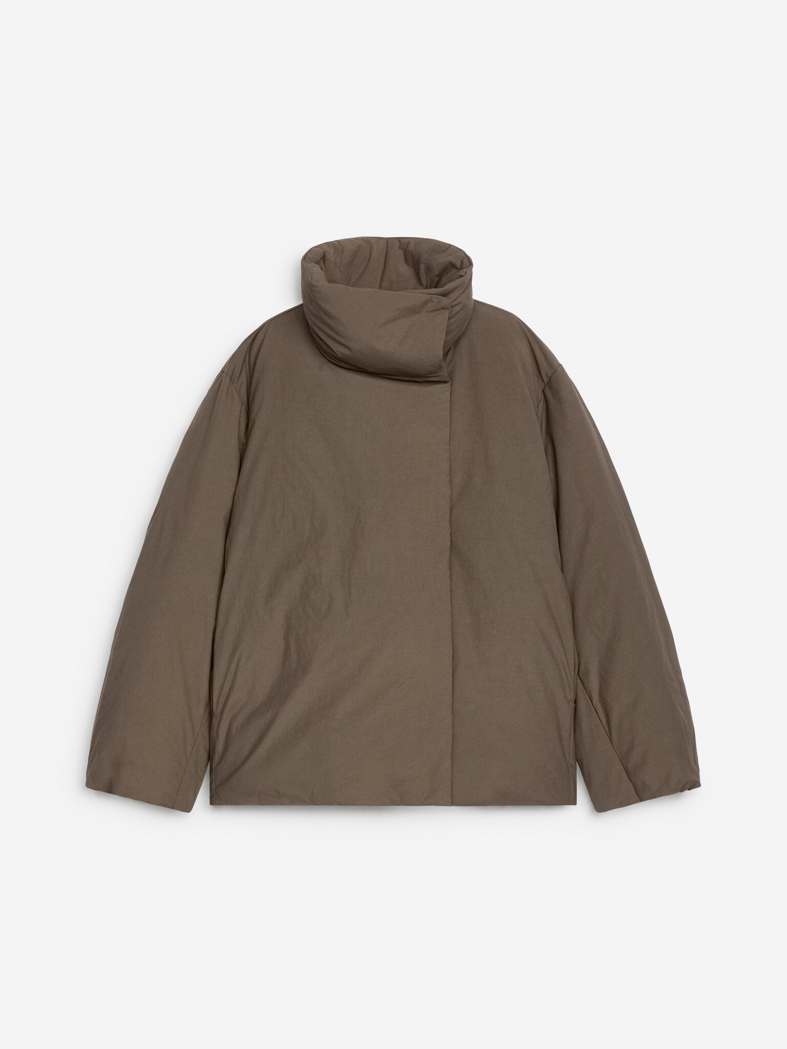 Recyklovaná páperová bunda s vysokým golierom - Dark Mole/Black/Tmavohnedá