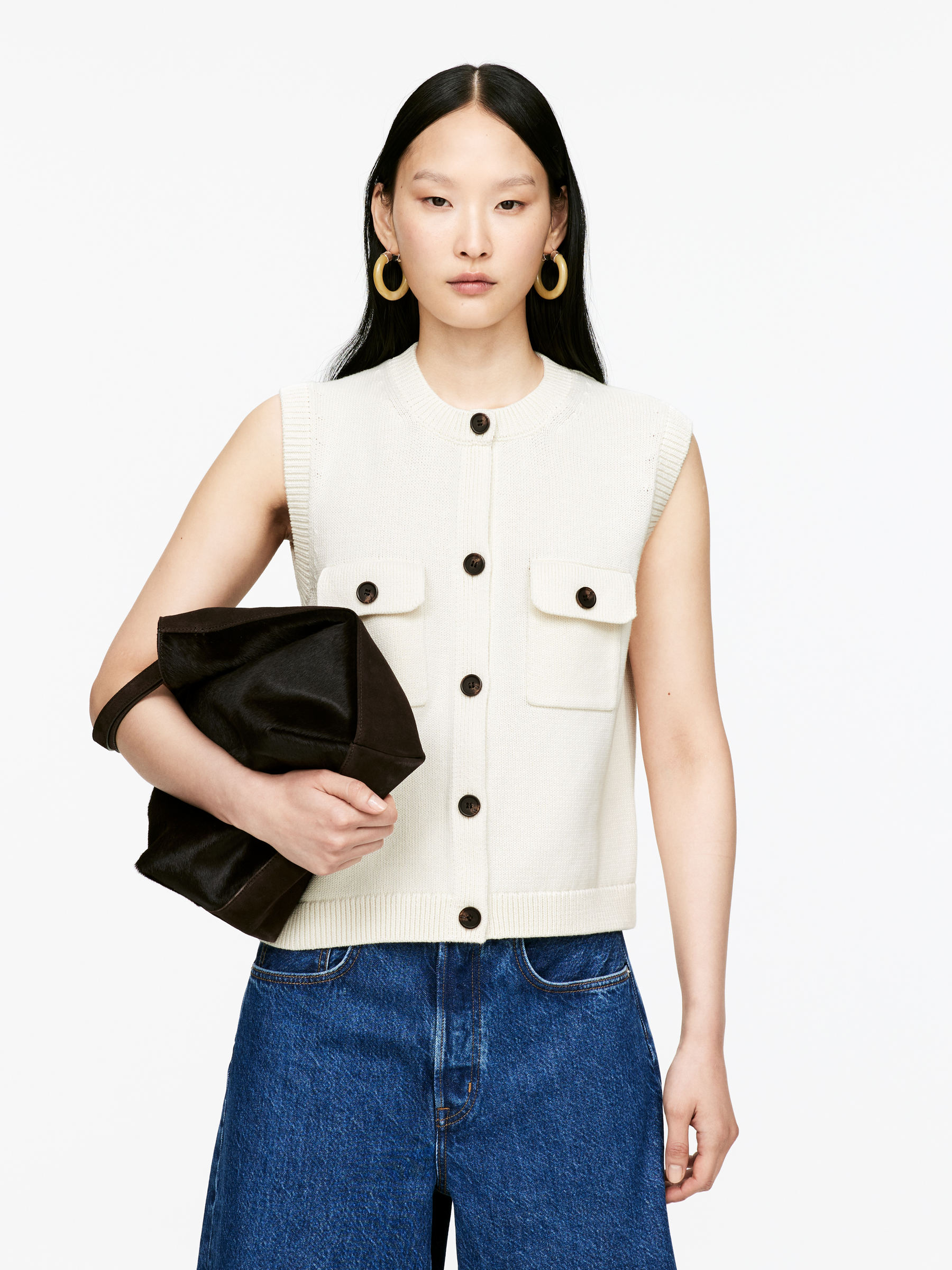 Knitted Cotton Vest-#F2E8D6-15792