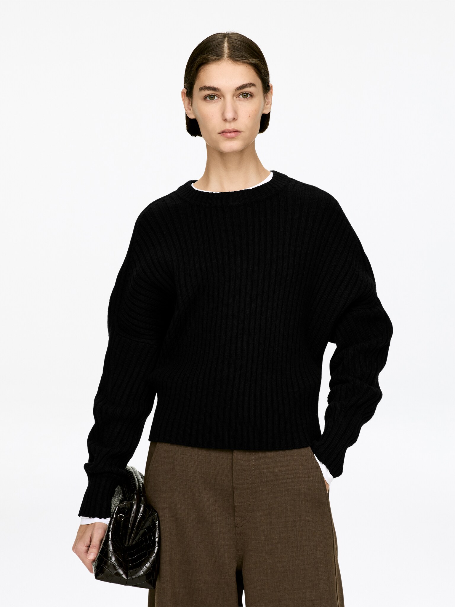 Camisola de lã com fecho - Preto/Vermelho escuro