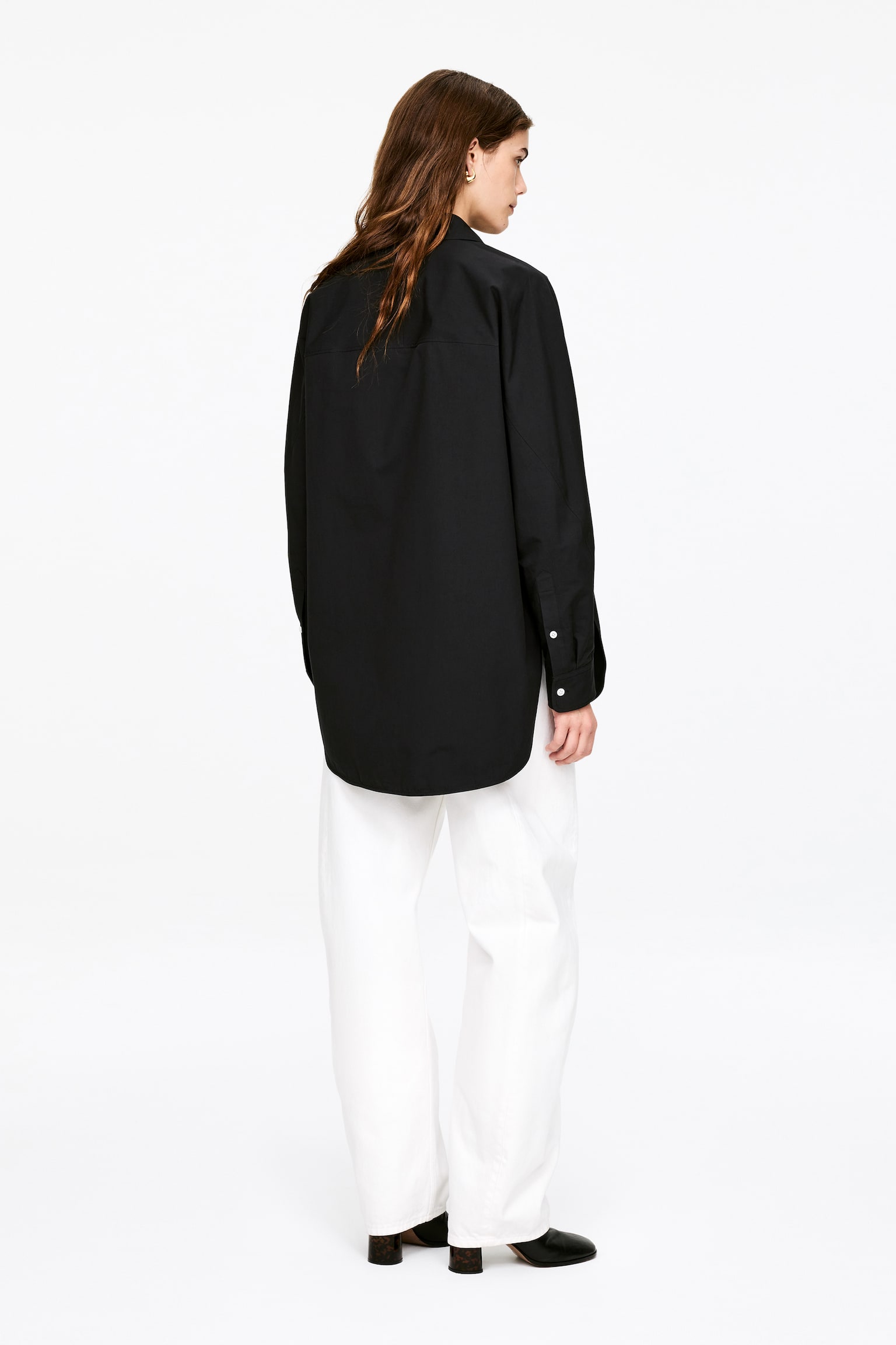 Cămașă cu deschidere curbată - Negru - 5