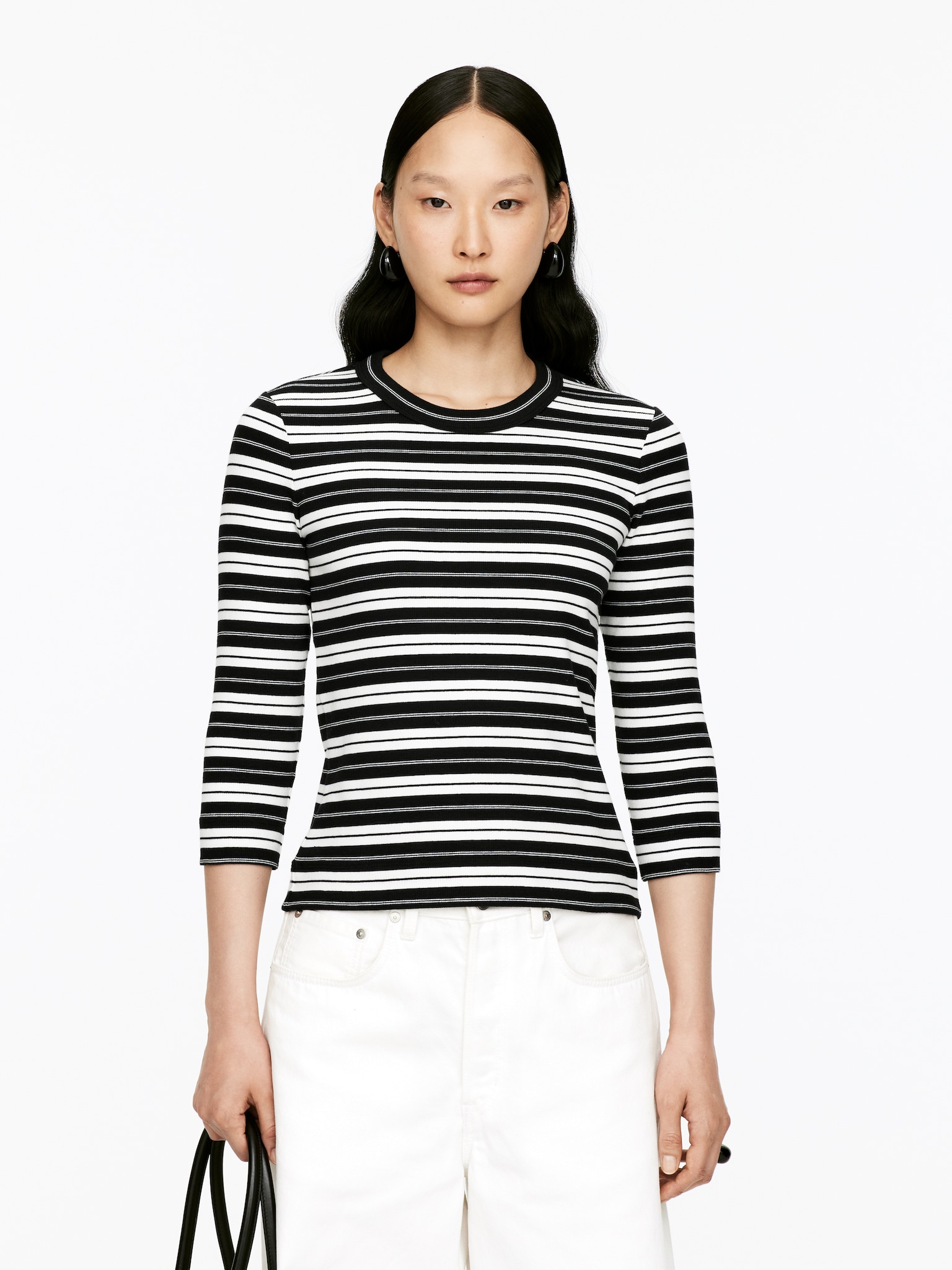 Geribbelde top - Zwart/wit - 1