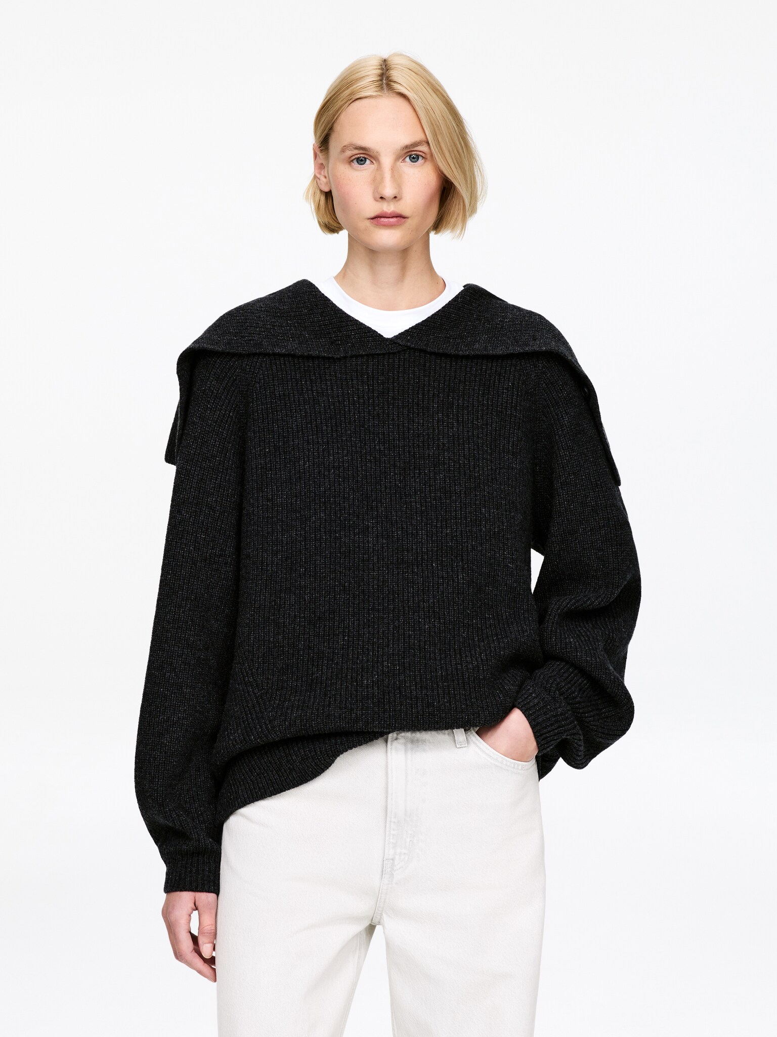 Foldover Collar Jumper - Grey - 1