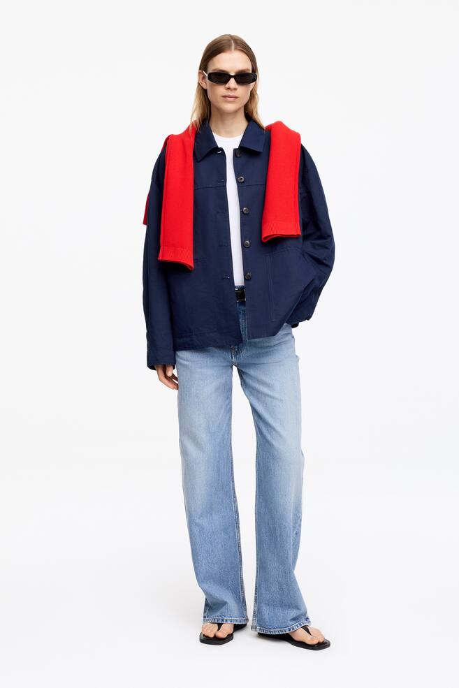Linen-Cotton Overshirt-Dark Blue - 4