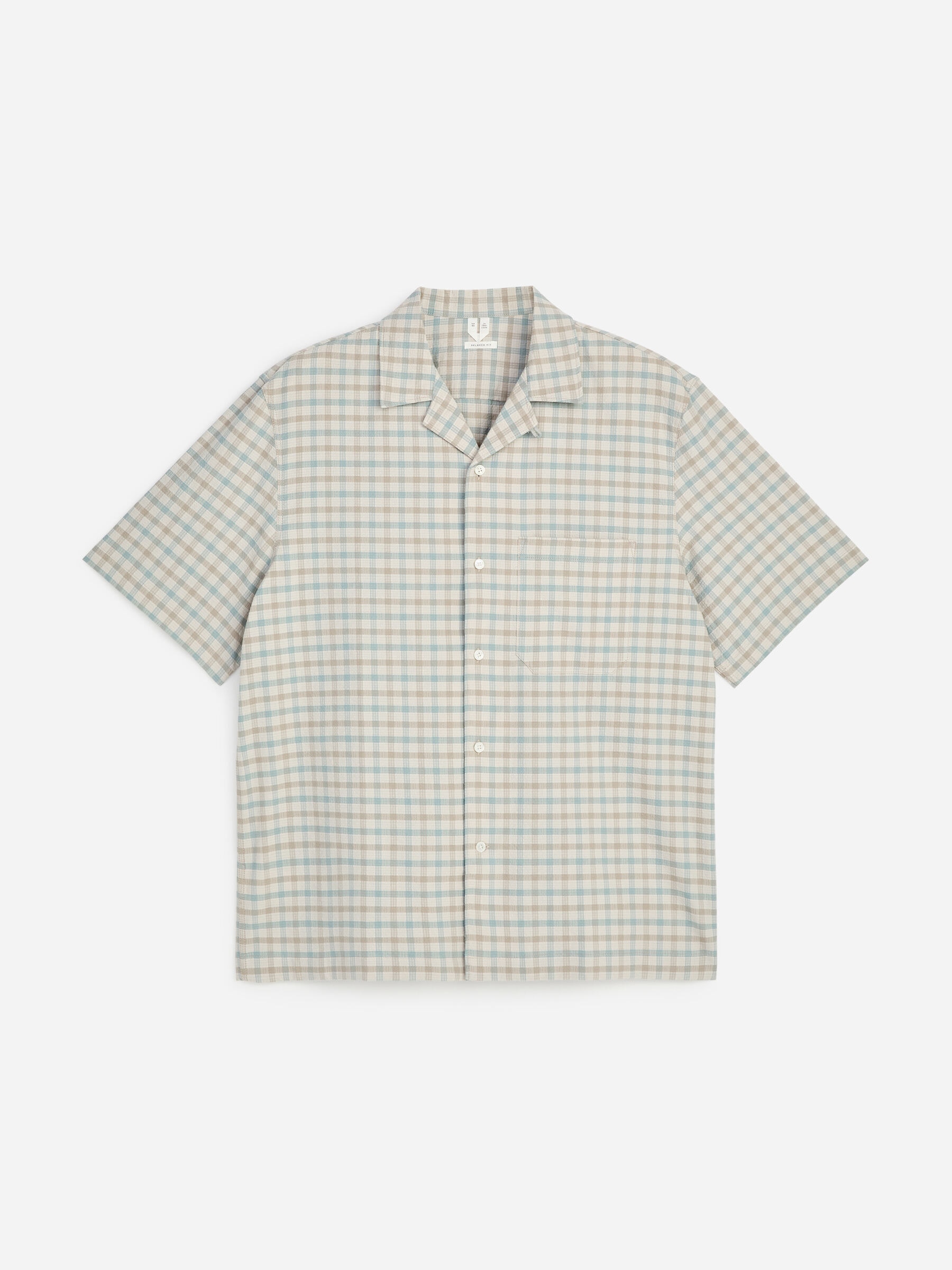 Chemise en seersucker à col cubain - Vert clair/Carreaux - Regular fit - Homme - StillMedia/DescriptiveStillLife - 1
