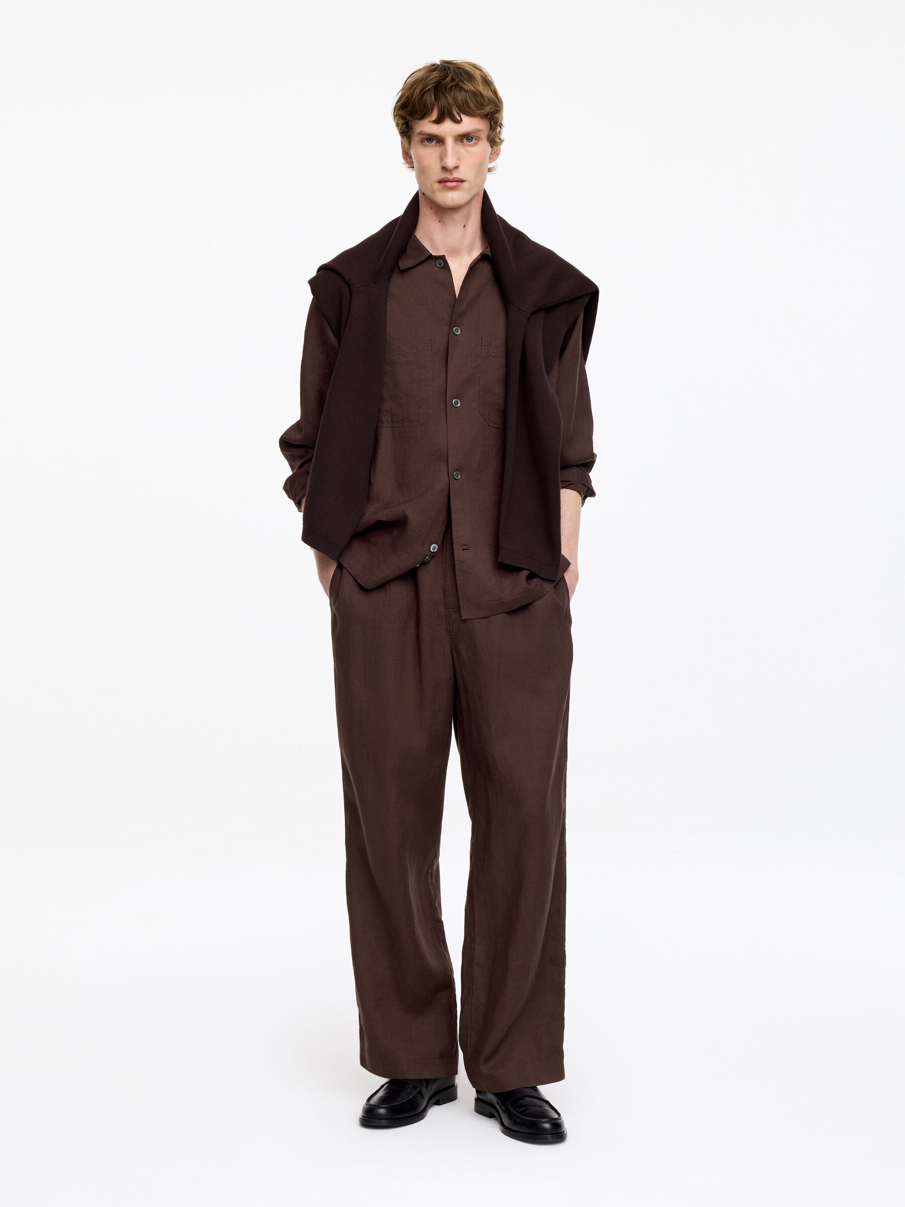 Relaxed Linen Trousers-#3C2A2B-18928